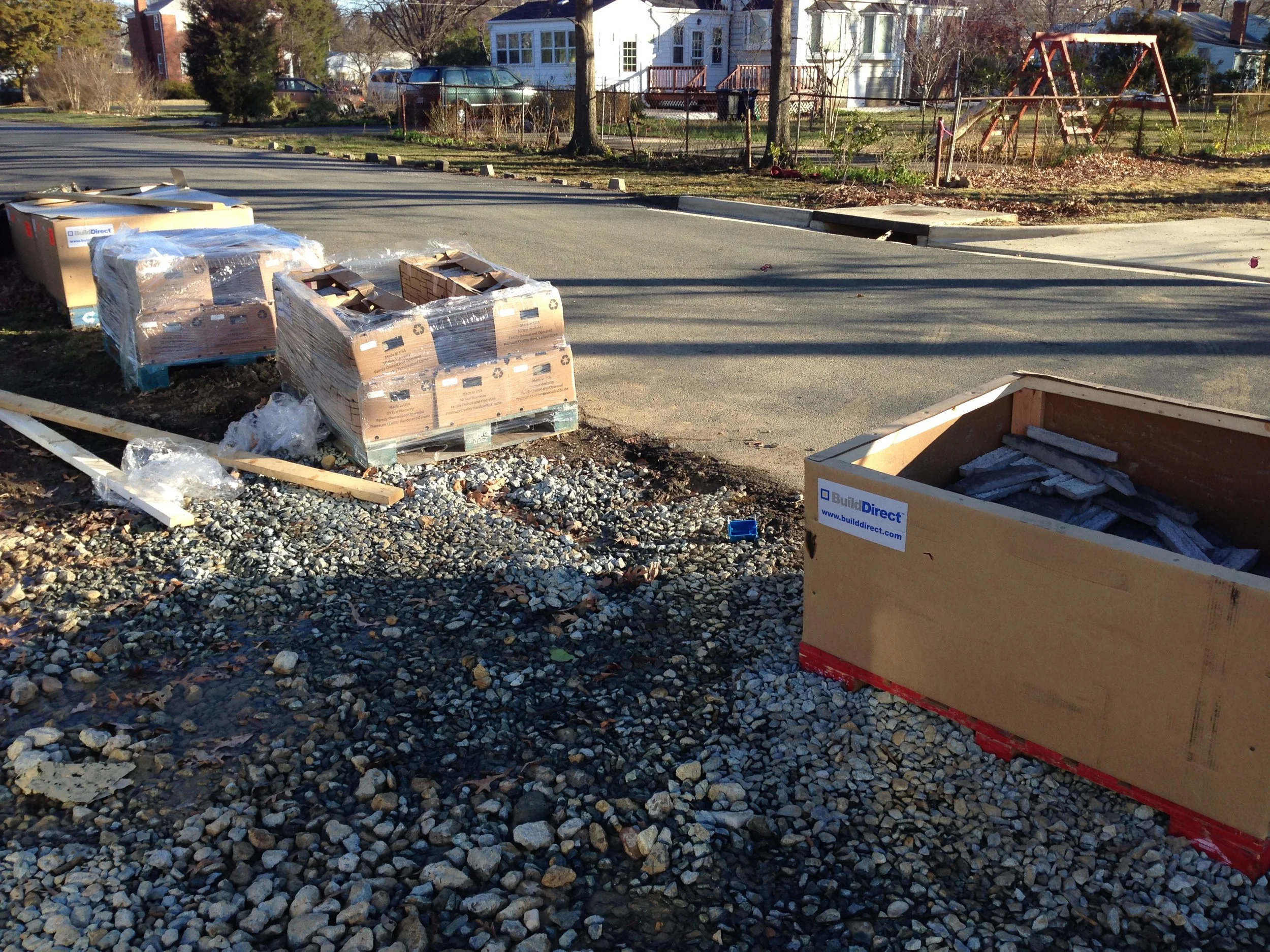 Stone delivered yesterday. Slowly we moved them around the house.