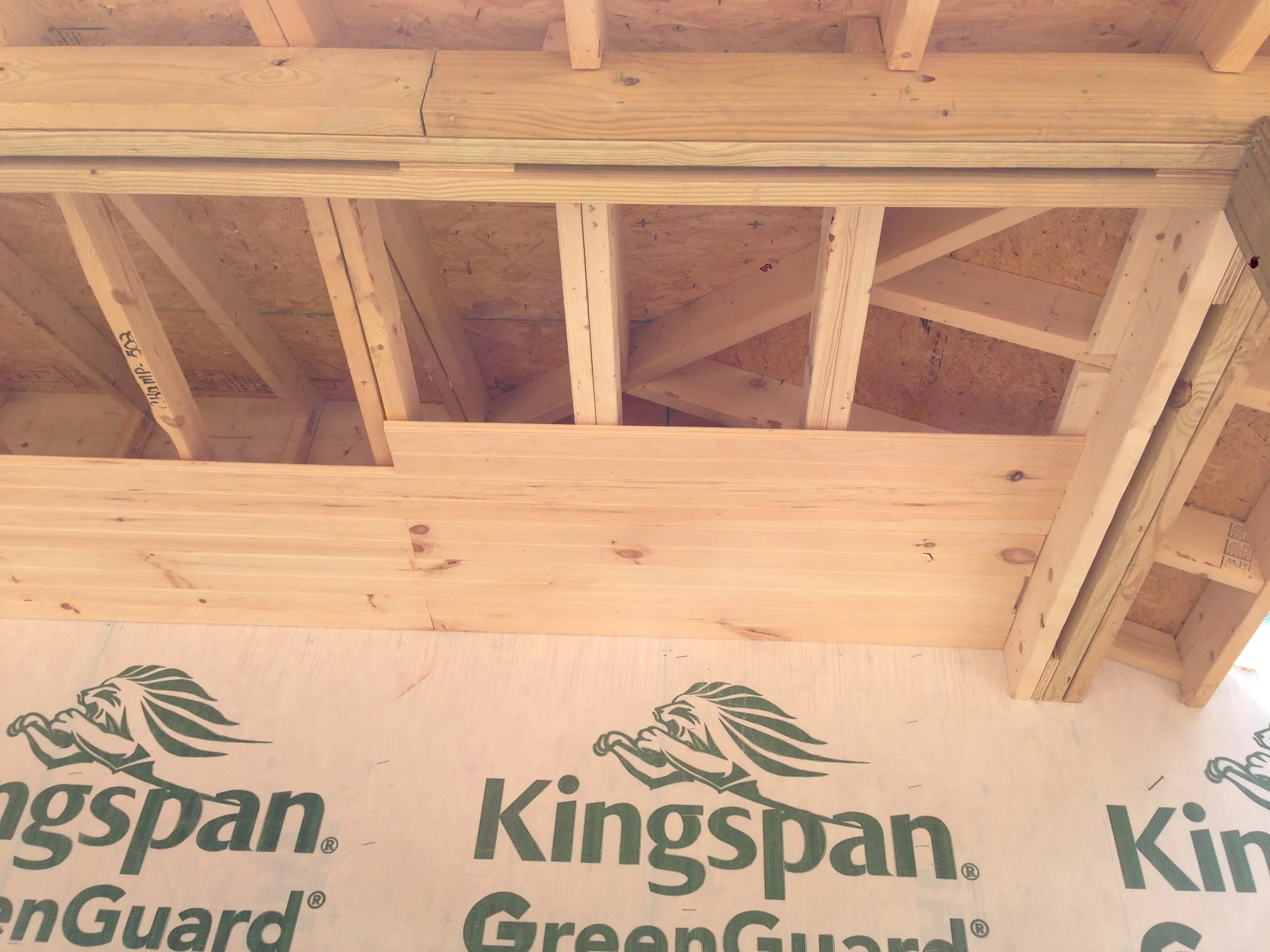 Ceiling tounge and grove being installed.