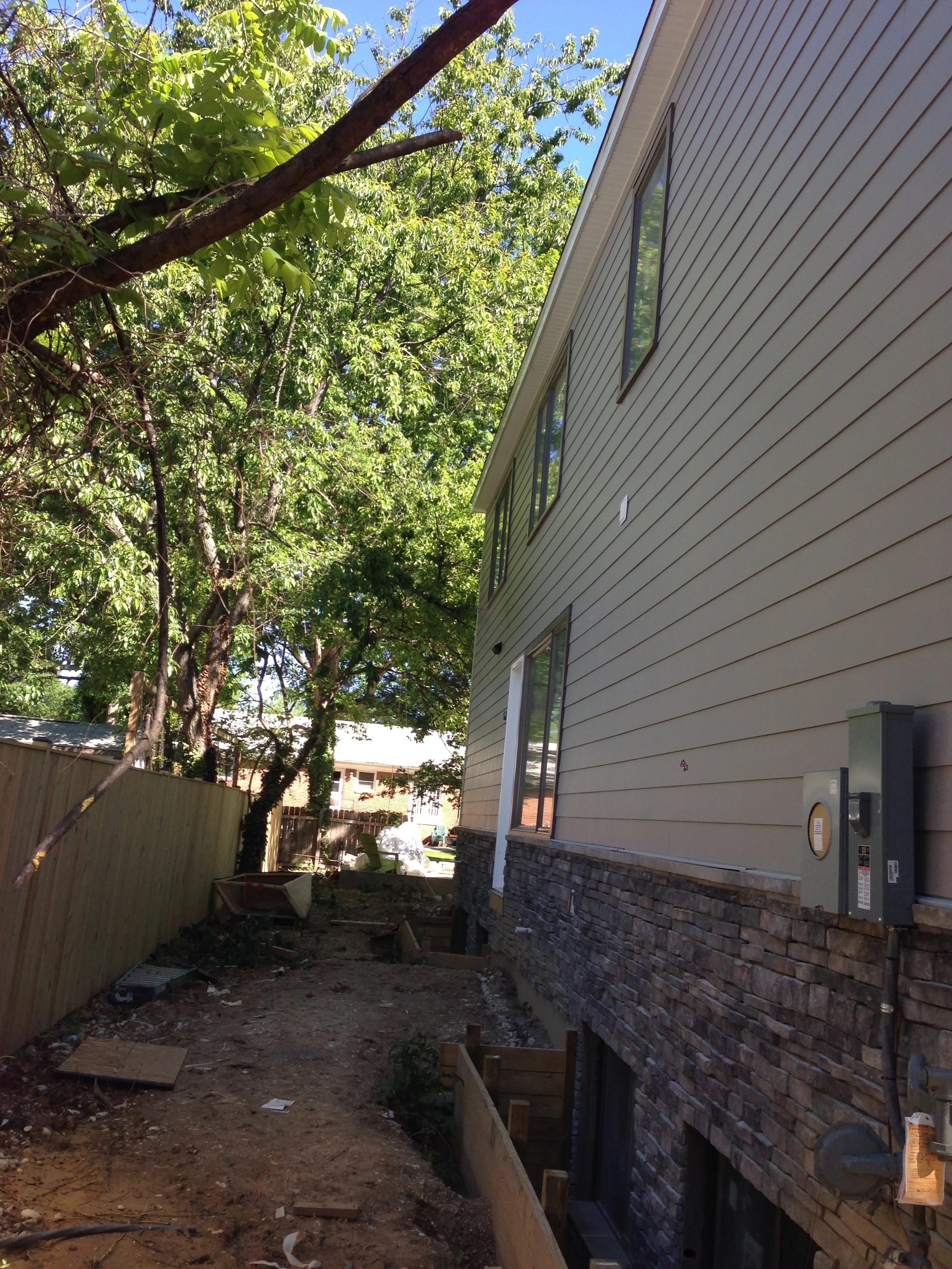 We did not go cheap on the side yard. I dislike homes that throw the cheapest material on the sides and back. Our home is true throughout. 