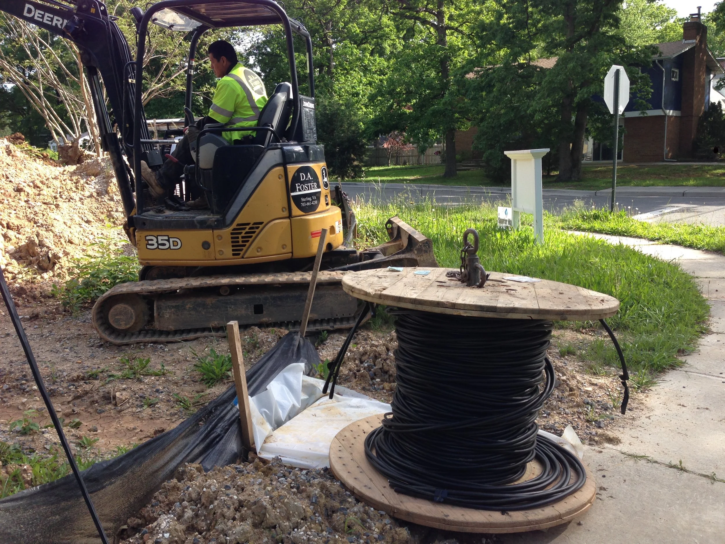 Dominion Power was also here installing the wire from the power pole to the house. There new timeline is to have power in the house by May 24th! Finally!