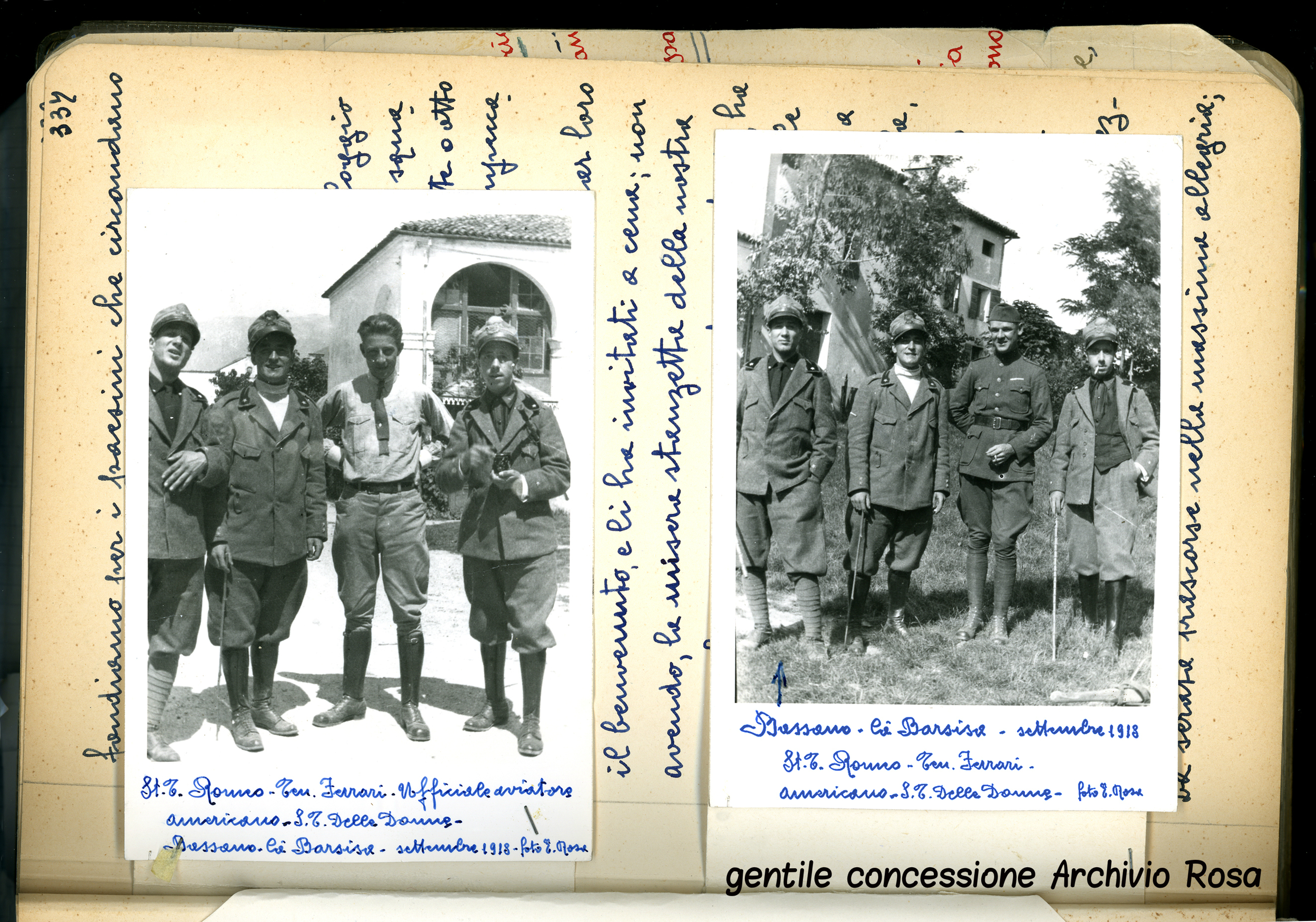 Arditi ritratti con un ufficiale pilota statunitense (a sinistra) e un americano (a destra) a Ca' Barsisa (che poi diverrà Ca' Erizzo - il nome della villa cambiava in funzione della famiglia proprietaria)