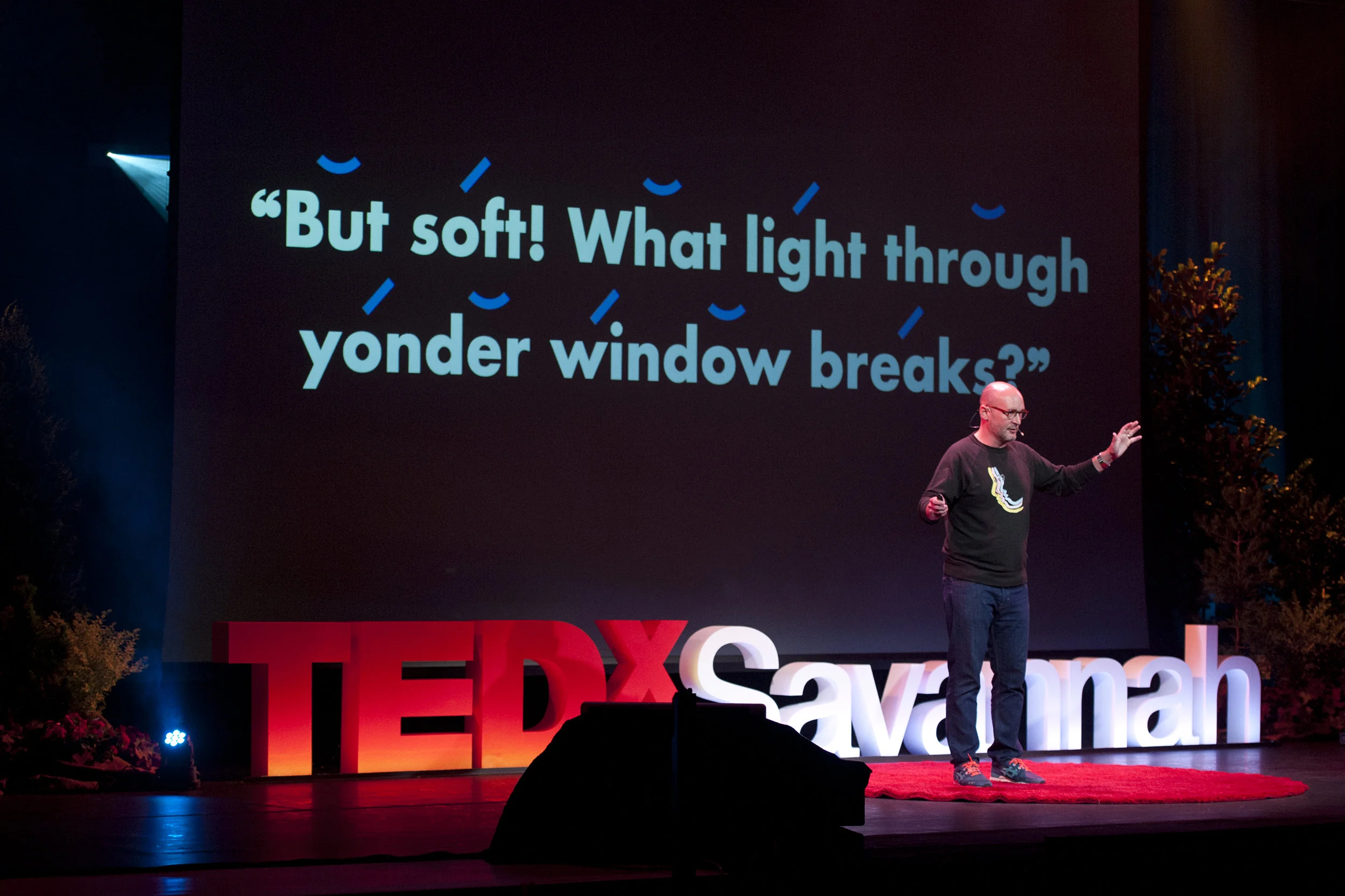 Harrison, a practicing wizard, hypnotizing the audience at TEDx Savannah in 2019.