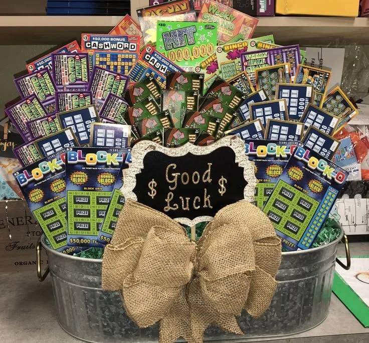 picture of a tricky tray basket full of lottery tickets