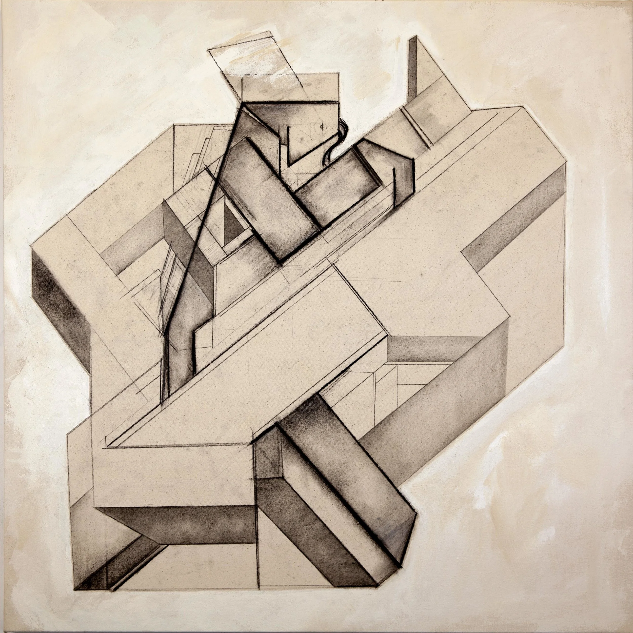 The Commuter 36 x 36 in. Acrylic, charcoal, chalk on canvas 2019
