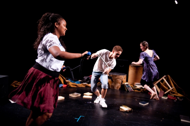 Monica Diaz, Alex Haynes, and Dina Vovsi from the 2012 New York International Fringe Festival production of or what she will directed by Illana Stein.