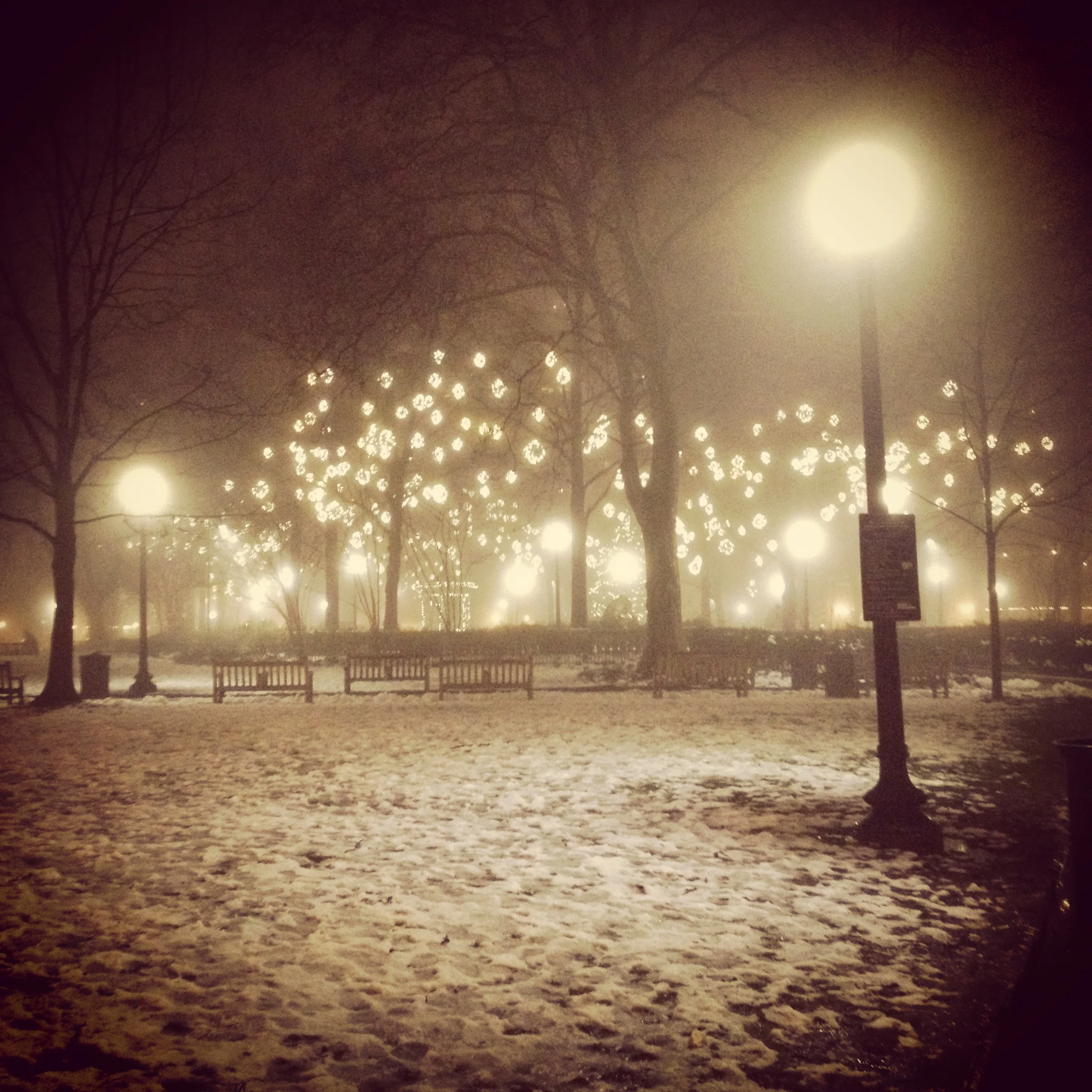 snow in rittenhouse square.