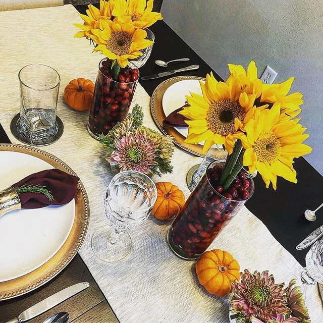 Feeling extra sunny this Thanksgiving! Happy turkey day to all. #thanksgiving2018 #tabledesign #sunflowers #tablescape