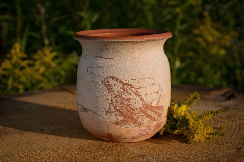 Jar by Rebecca Meszler, hand-processed Yooper clay from the Visitor Center Artist Camp