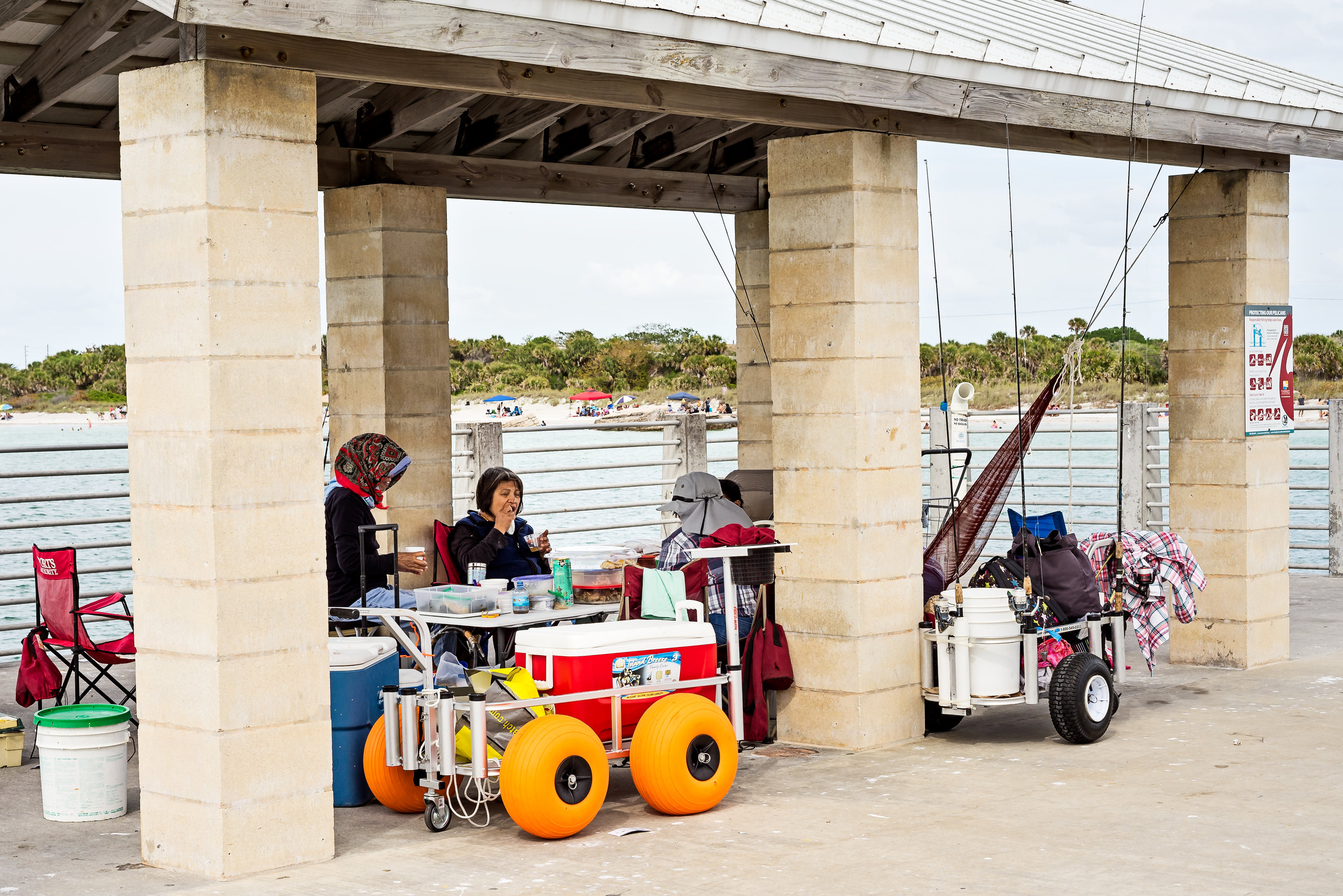 This group of ladies made quite a spread for everyone in their fishing party. They also had carts with large wheels making it easier to pull all thier fishing gear and picnic items through the sand.