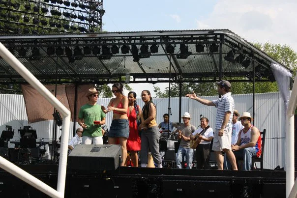 rehearsing CAPEMAN at The Delacorte Theatre
