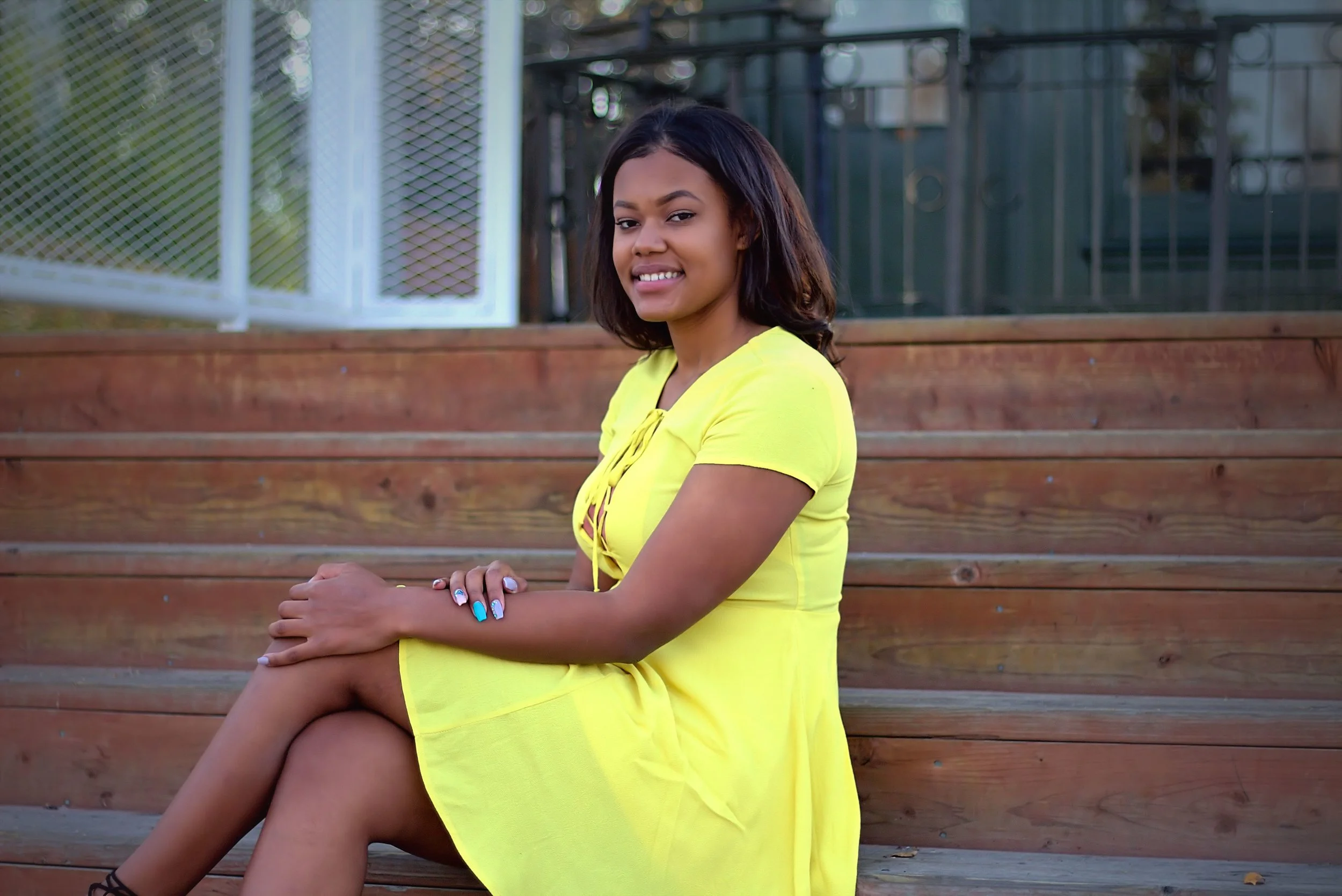 senior portraiture teen in yellow dress