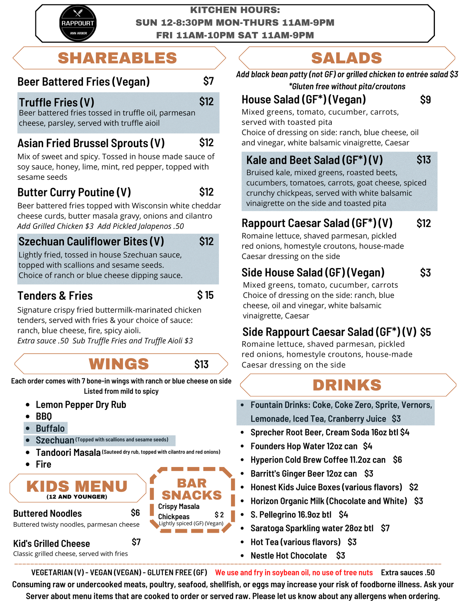 Food Menu — RAPPOURT