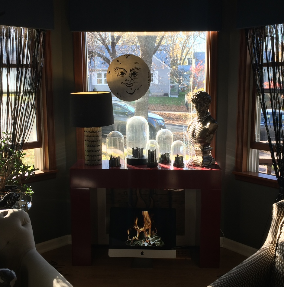 We tracked down these aquarium castles at a thrift store, and sprayed them black. They were the perfect addition to our decor.