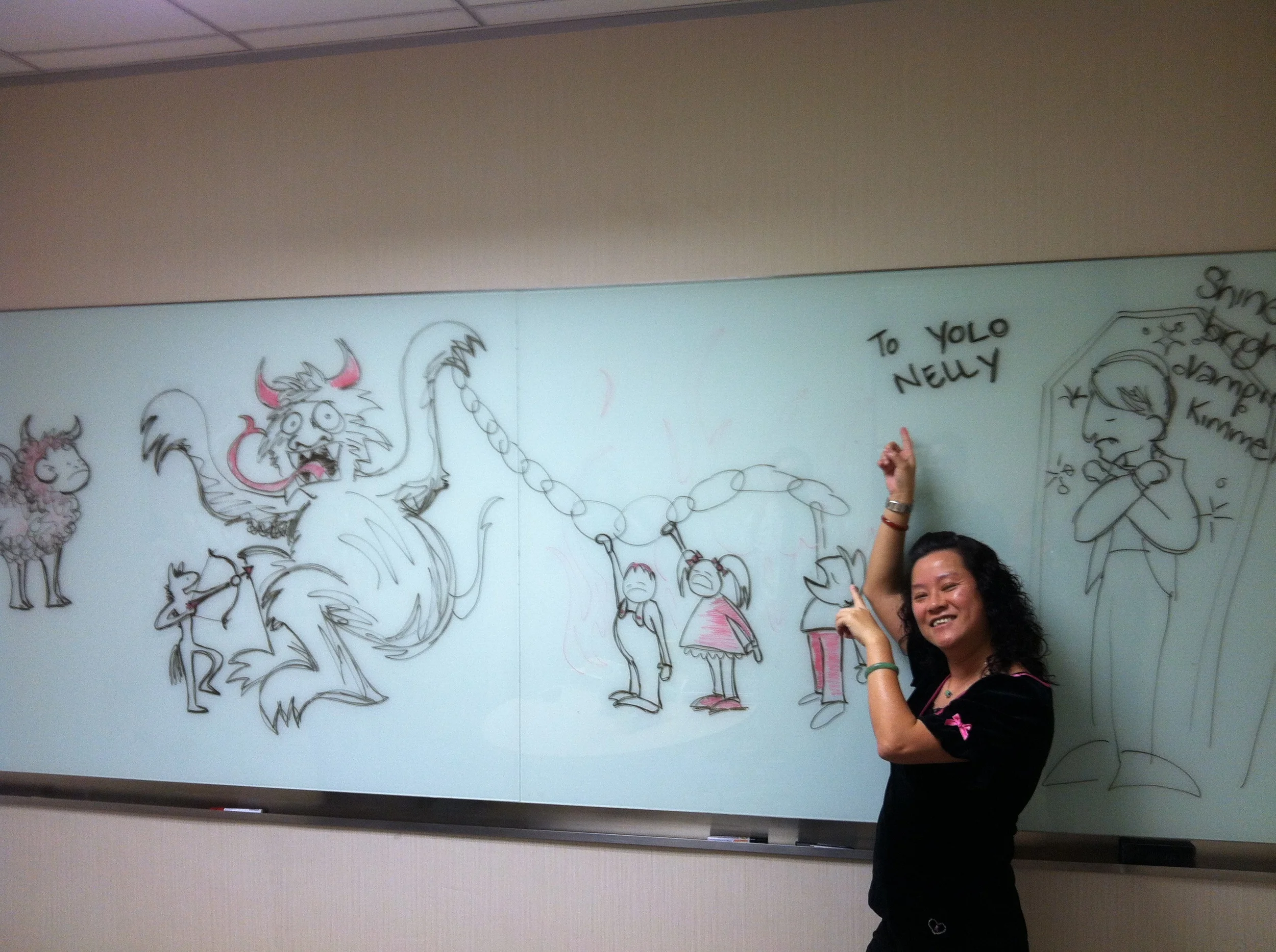 I taught my friends in China all about the Krampus, as well. As a farewell gift, I drew this picture of the Krampus on a white board for my friend, Nelly. She loved it. (she also loved learning abut YOLO, so now we call her YOLO Nelly)