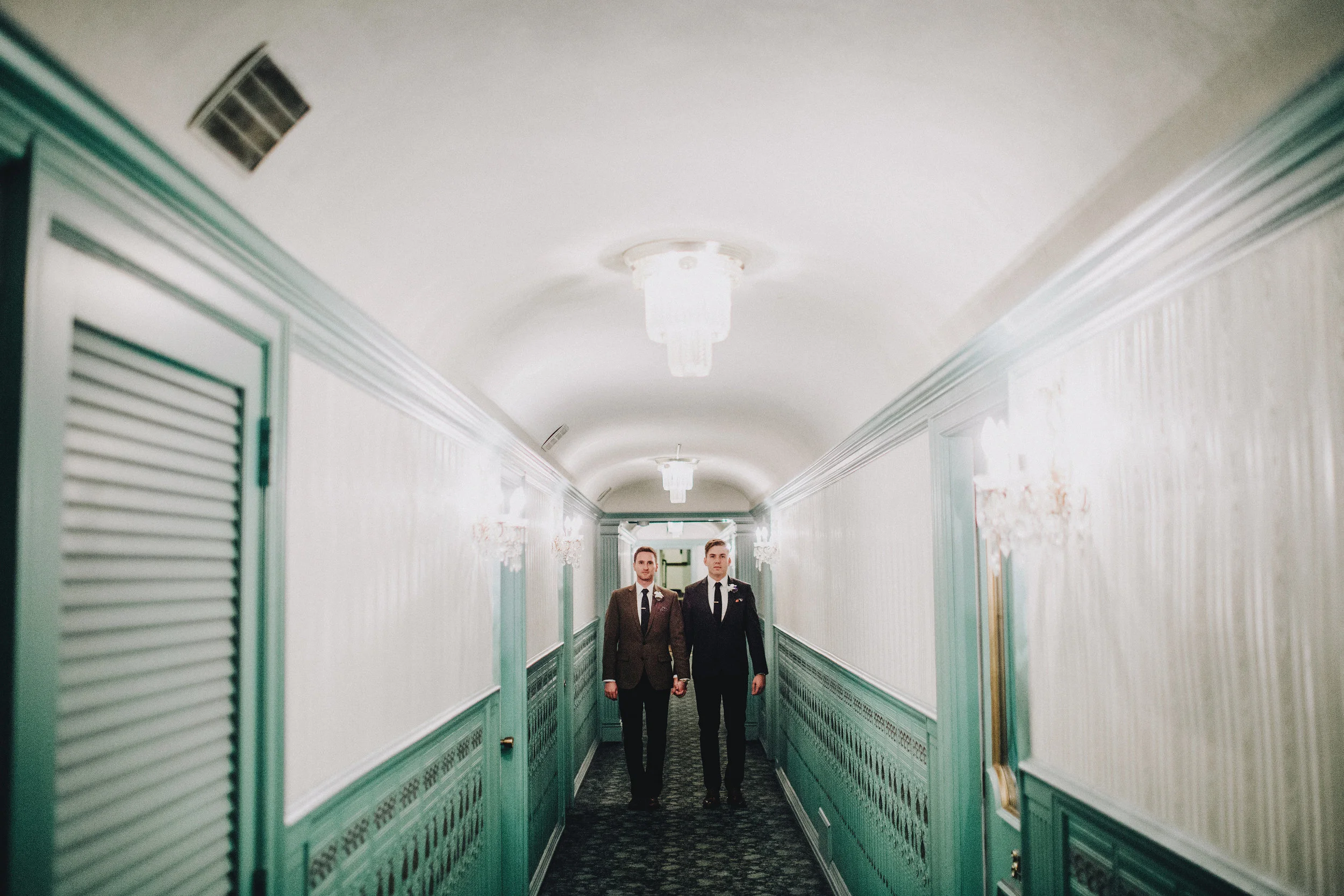 When you stay in a creepy hotel, and you are dressed the same, you HAVE to reenact The Shining!