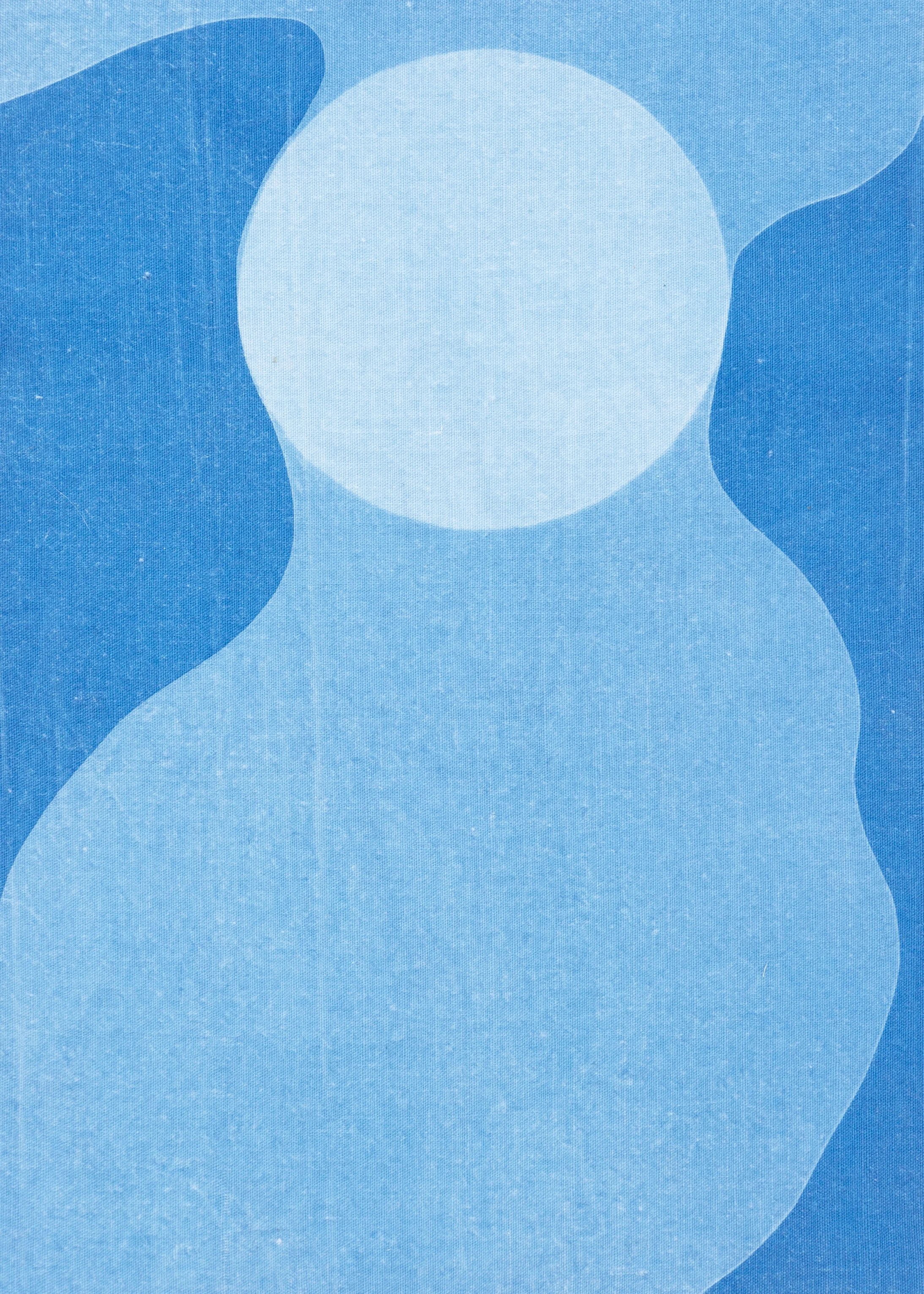 moon I, 2019, cyanotype on fine vintage cotton stretched on wood frame, 7" x 5"