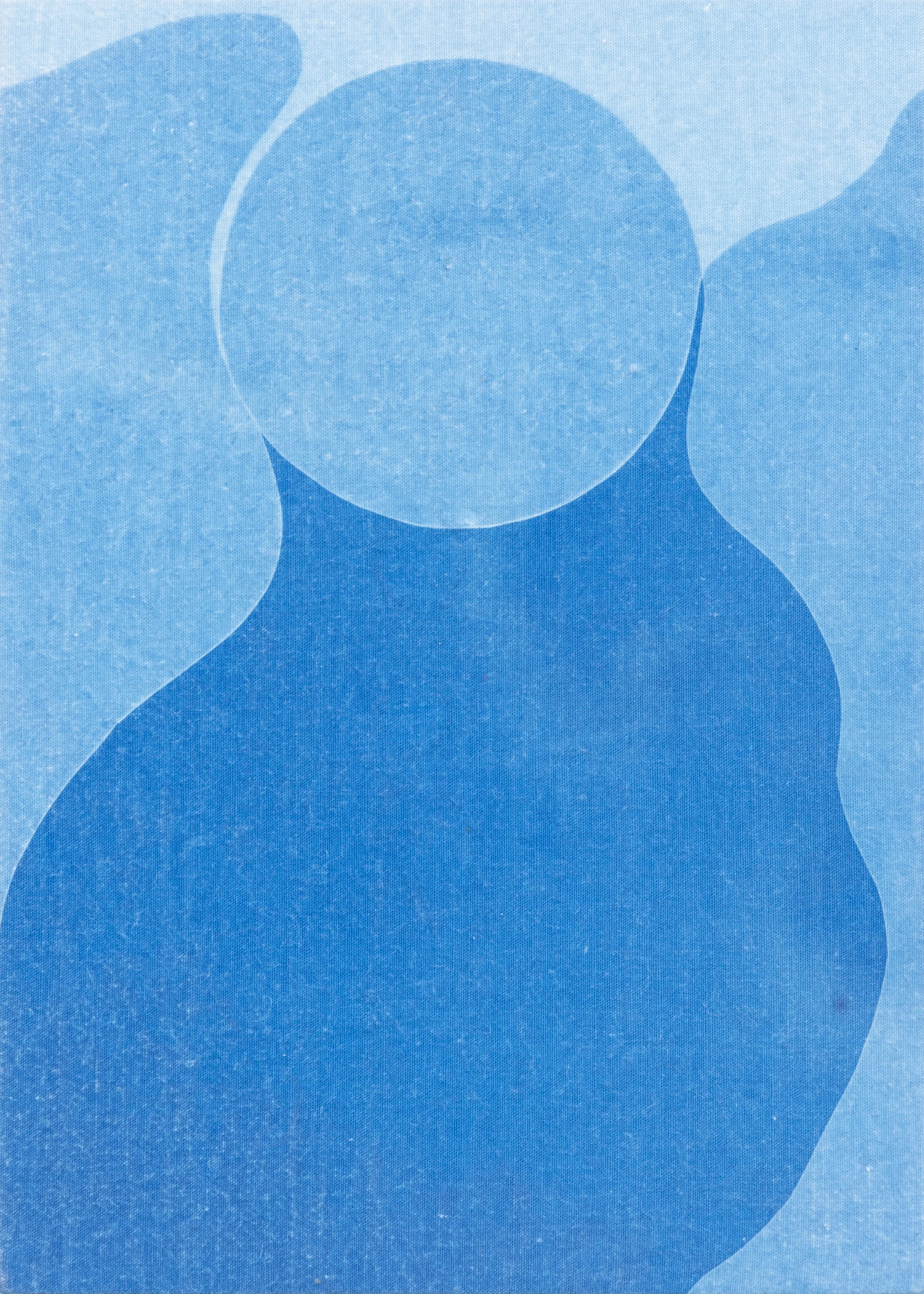 moon IV, 2019, cyanotype on fine vintage cotton stretched on wood frame, 7" x 5"