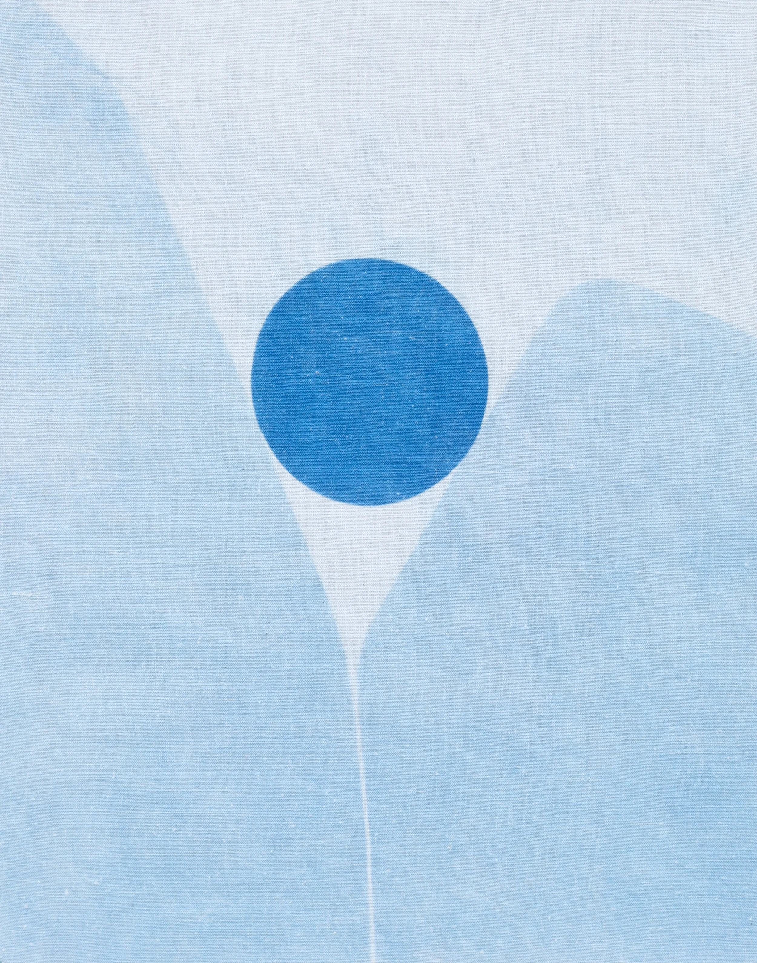 dark mountain moon, 2019, cyanotype on vintage cotton stretched on wood frame, 14" x 11"
