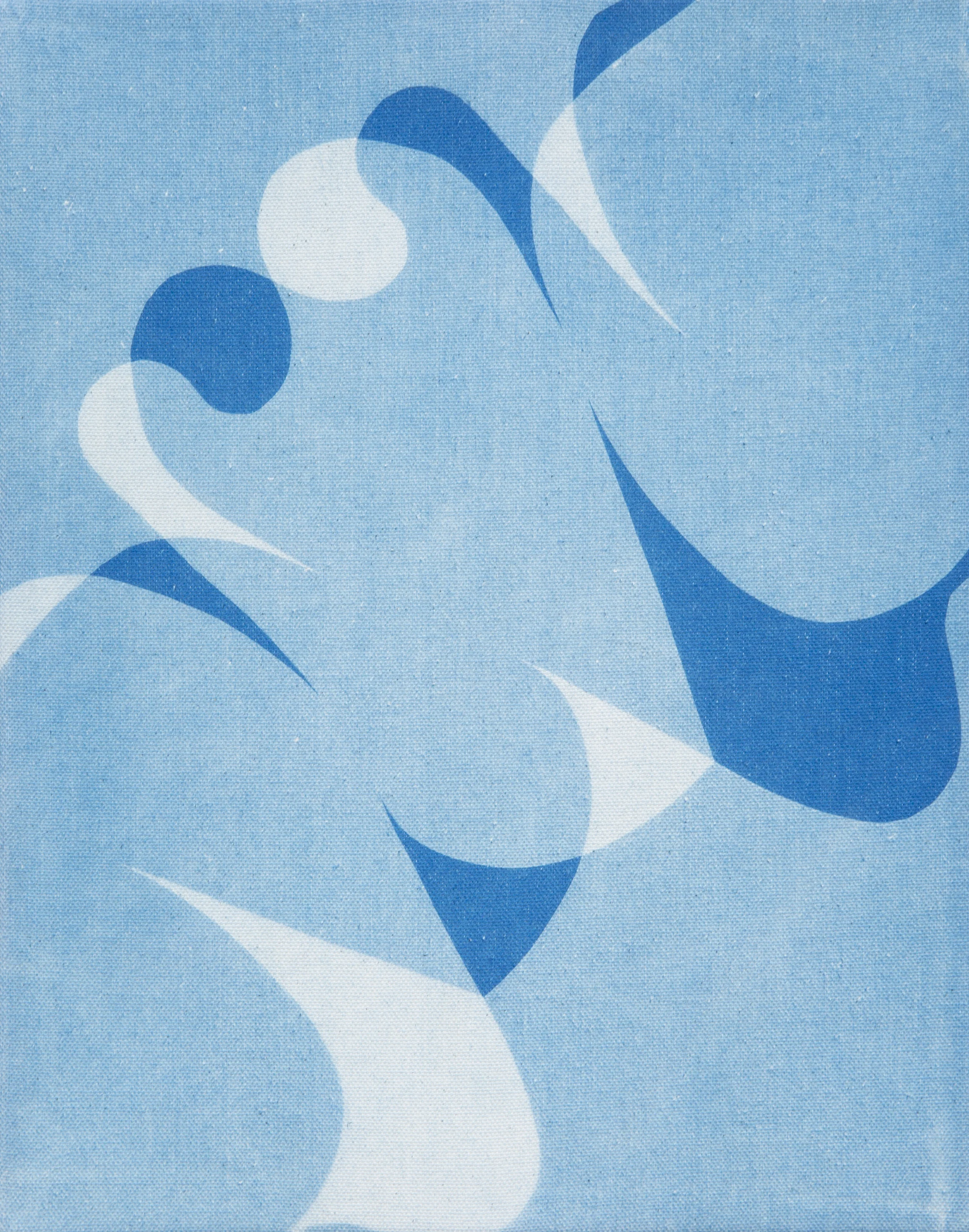boulders, 2019, cyanotype on canvas stretched on wood frame, 14" x 11"