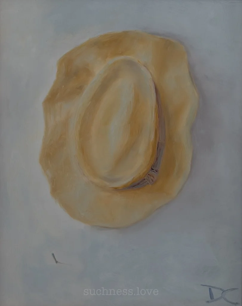 Painting of a beige hat on a light background.