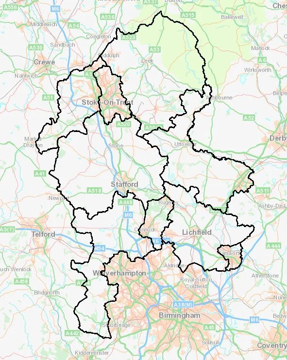 Staffordshire County Boundary Map Brindley Heath Parish Council - Area & Maps