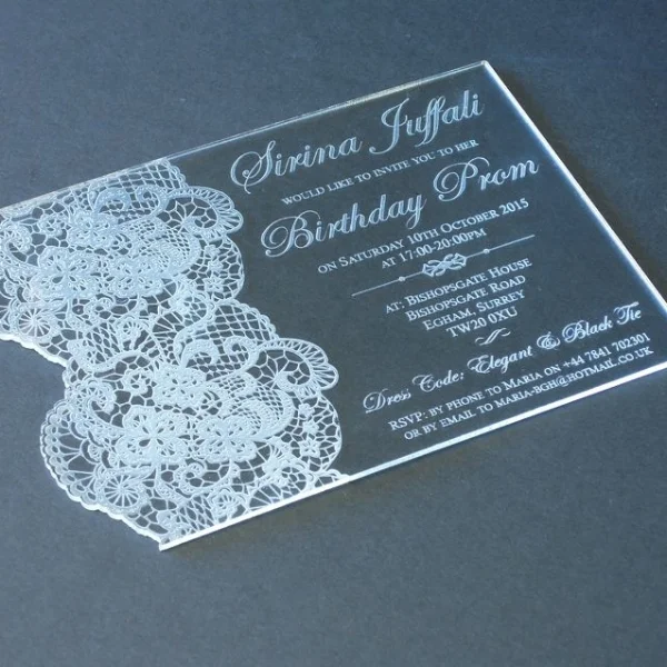 Perspex birthday invitation