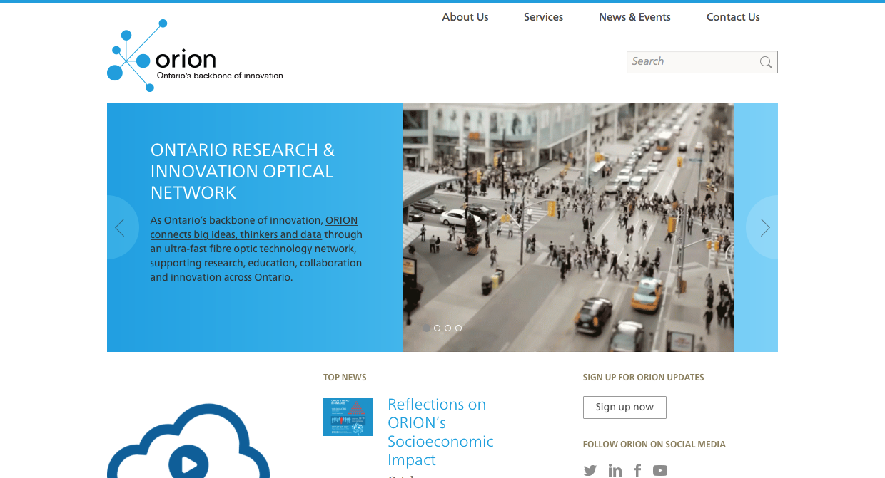 A screenshot of the completed website. The carousel at the top of the page is a good example of how our data models helped limit the workload in maintaining the site: while a carousel slide could be created manually, this was also defined as a possible manifestation of a number of different types of content across the site, allowing site managers to simply reference the content they wanted to promote.