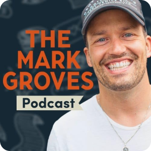 Close-up of a smiling man wearing a cap, with text stating 'The Mark Groves Podcast', against a dark background.