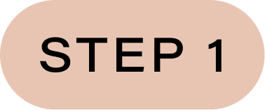 Oval-shaped button with beige background and black text that reads 'STEP 1'.