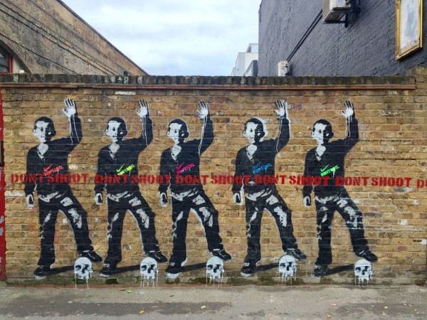Don't Shoot , by Bambi in Shoreditch, East London. Photo courtesy of Dream Deferred .