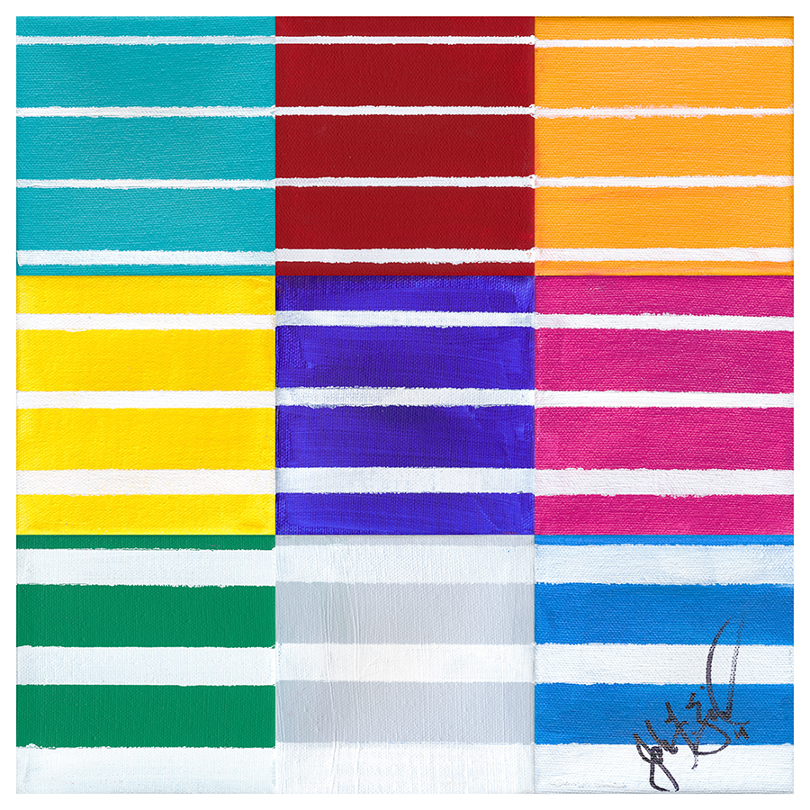    Colors of the Summer,&nbsp; John Zisel    Acrylic on Canvas 14"x14", 9 canvases 4"x4" ea  