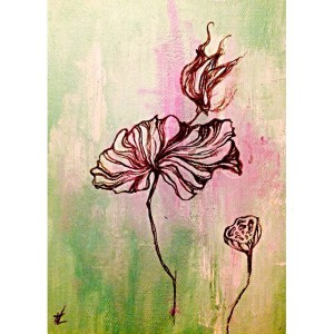    Lotus Leaf,&nbsp; Melissa Liu    Acrylic on Canvas 8"x6"  