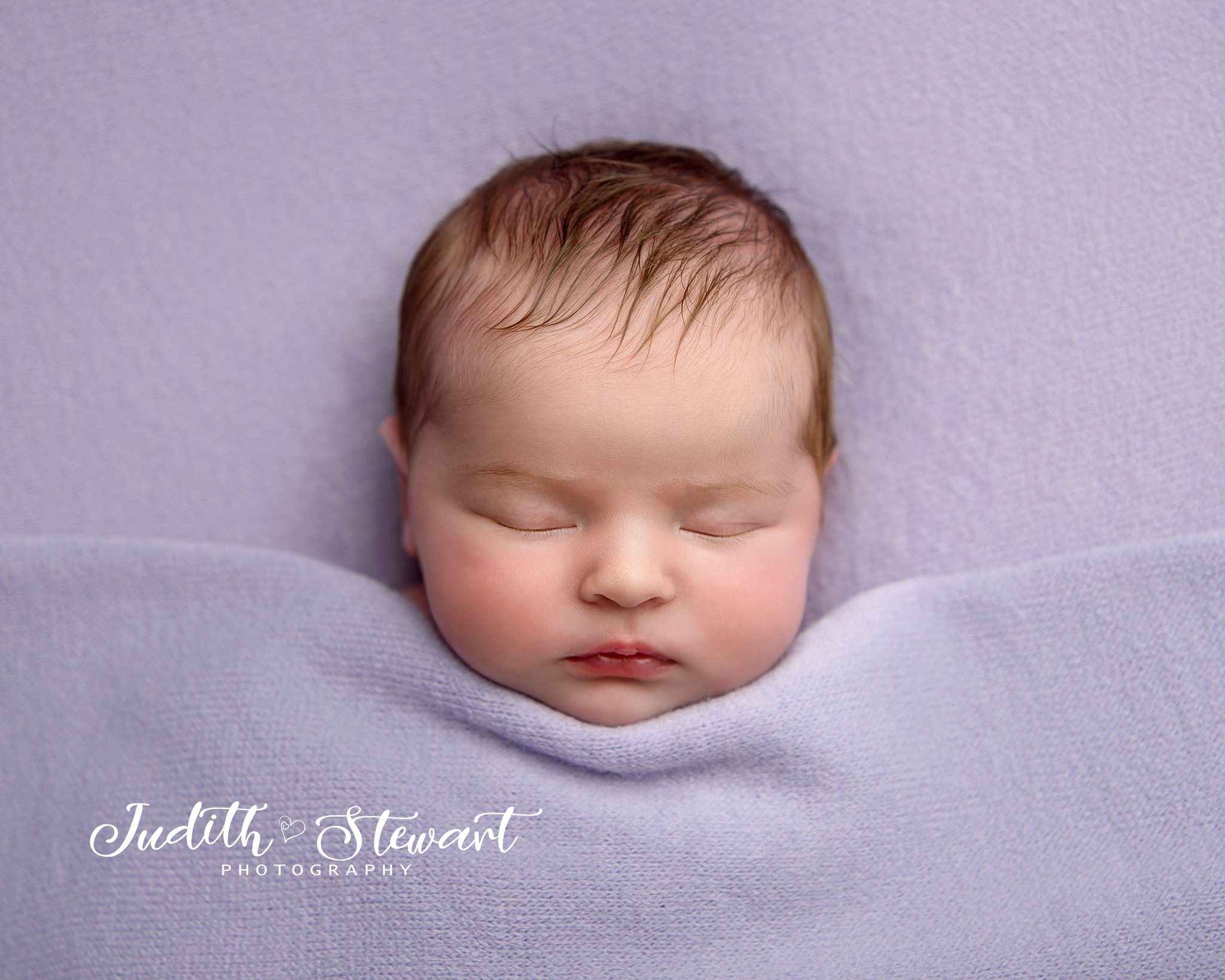  newborn baby on lilac in studio with judith stewart photography east sussex 