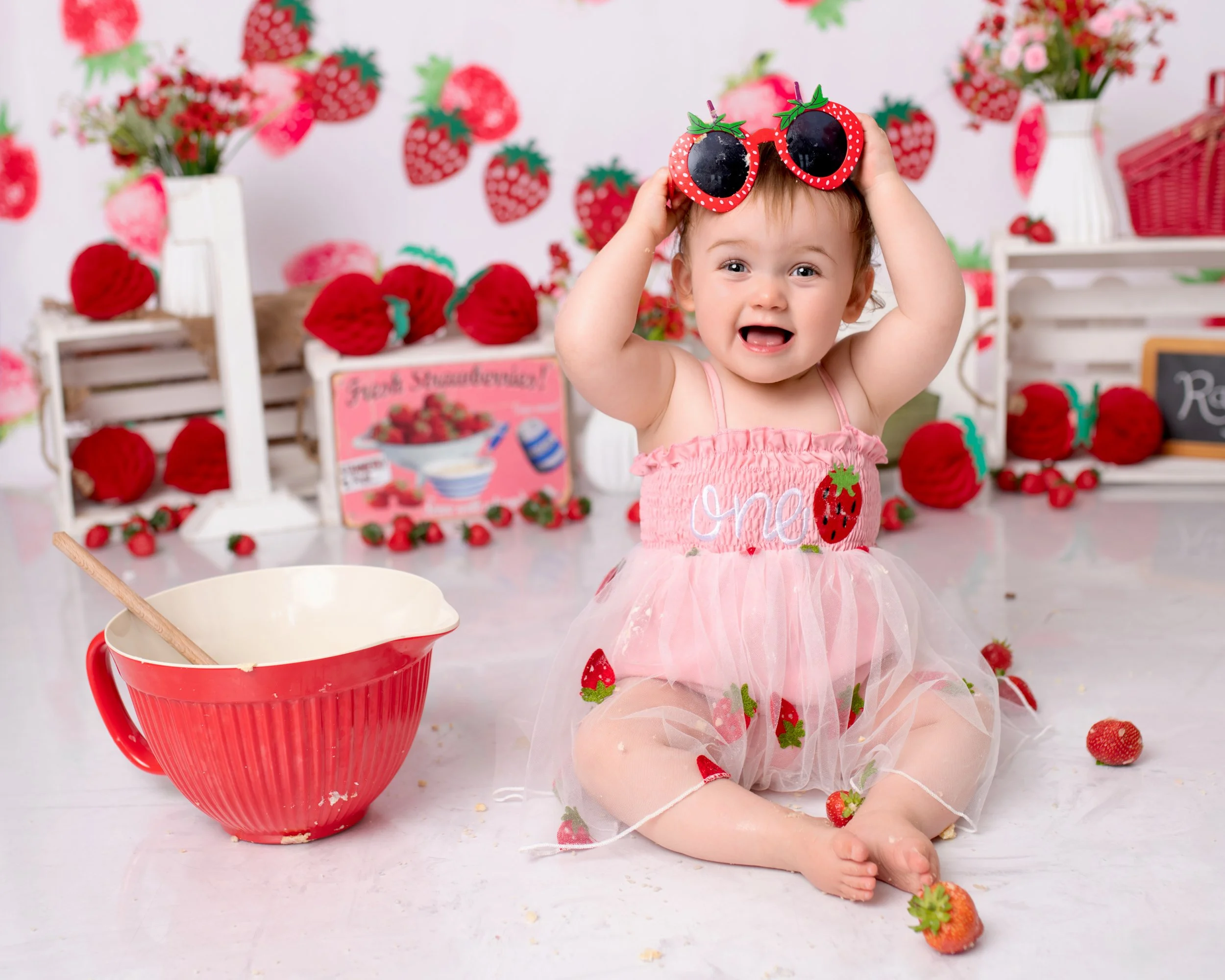 Strawberry cake smash studio birthday fresh fruit