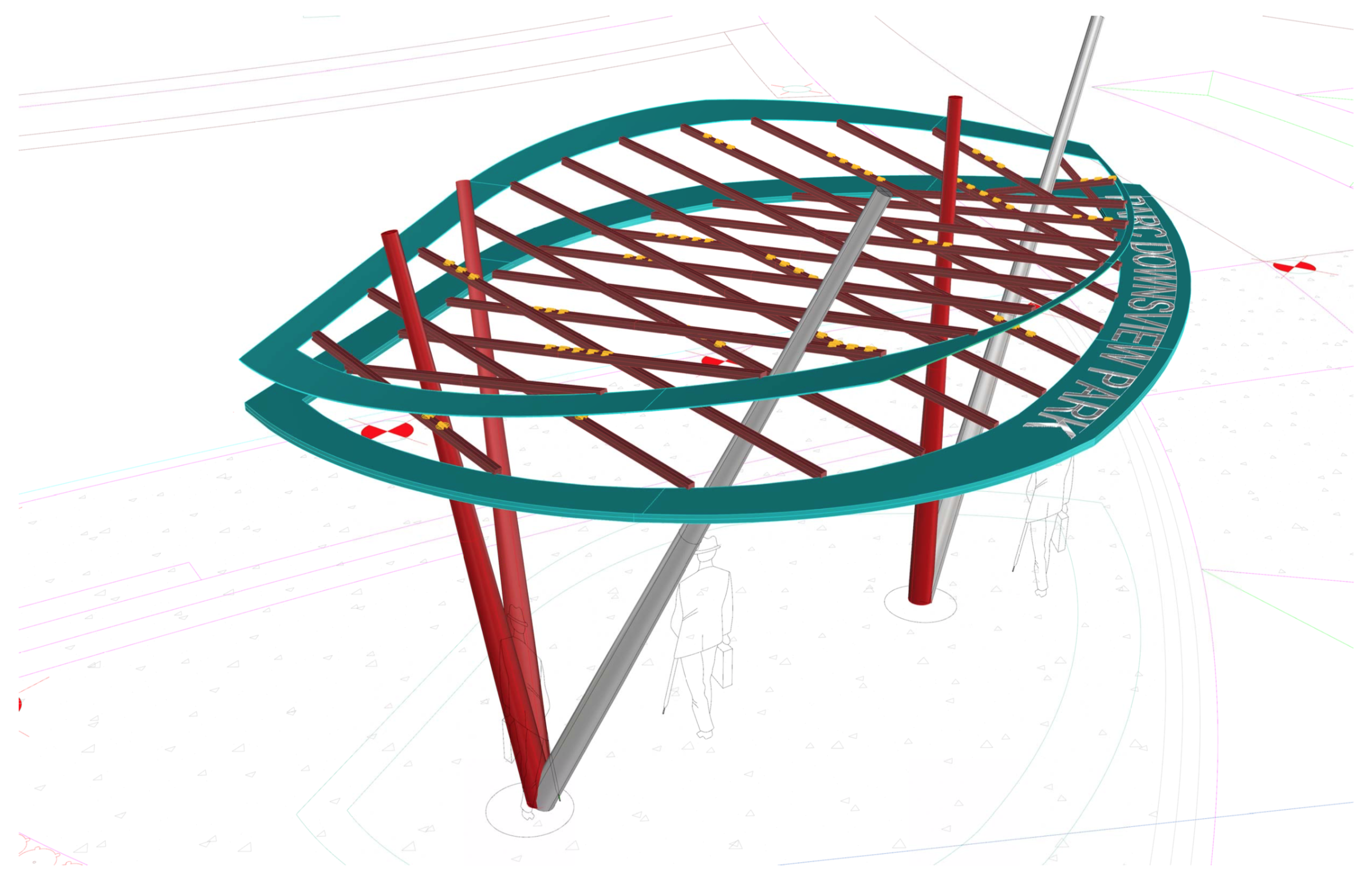  The Rhino model, shown here, was sent to various consultants, including Structural Engineers and Fabricators to bring the design to a buildable conclusion, seen below. 