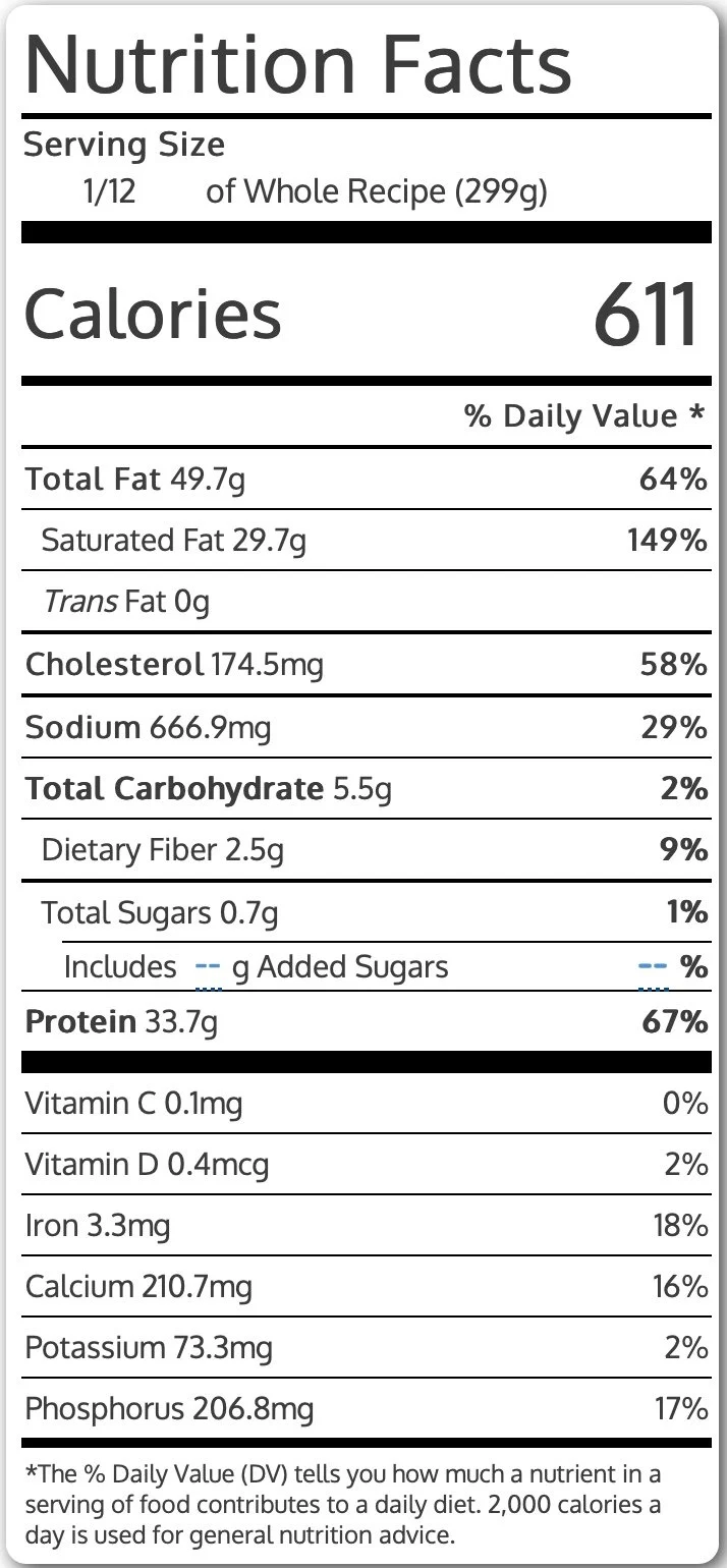 Mint Lamb &amp; Eggplant Strata Nutrition Label