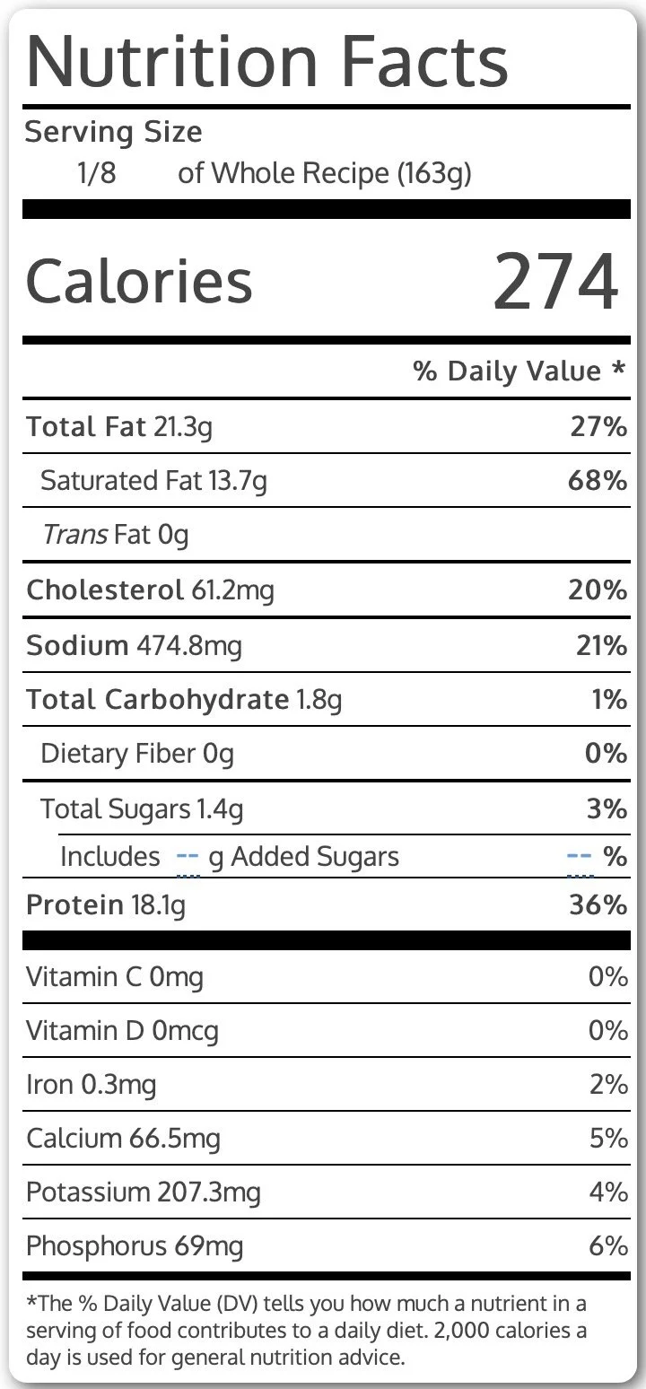 Nutrition Facts for 6 oz Serving