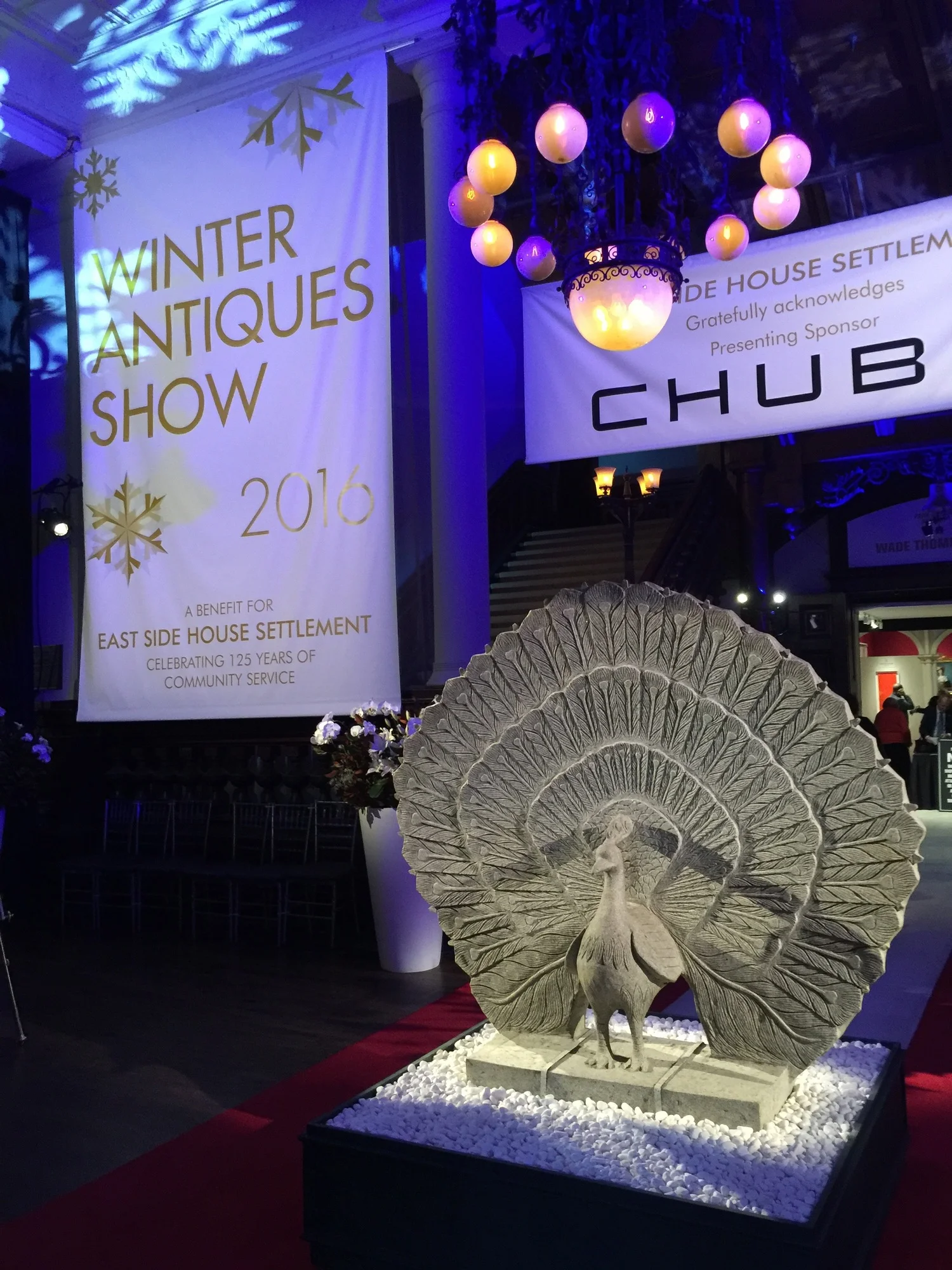 Visitors to the 2016 Winter Antiques Show were greeted by a stone peacock at the entrance.