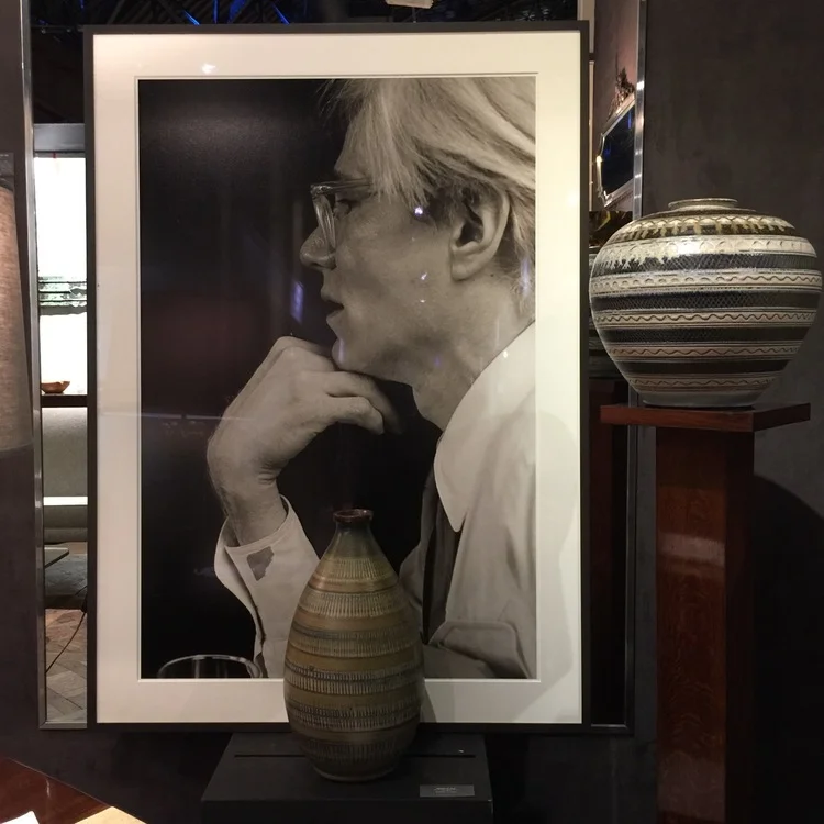 I loved the sophisticated combination of the photograph of Andy Warhol and the antique pottery vessels found at Maison Gerard.