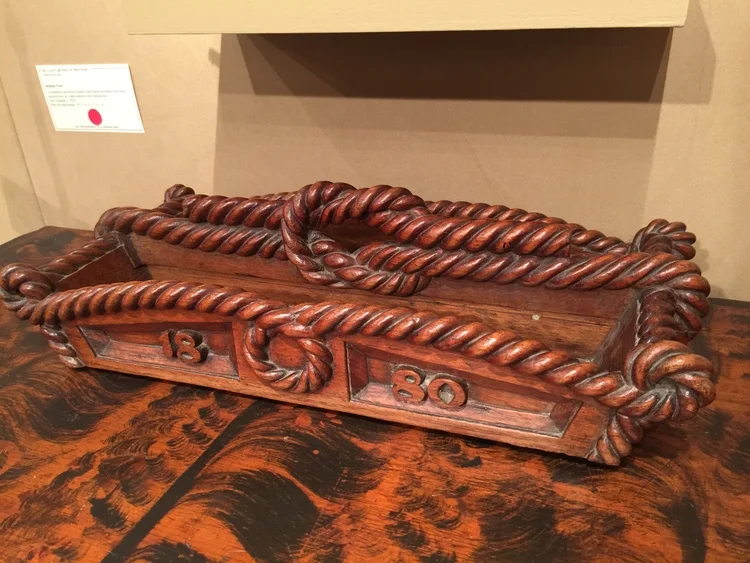 This antique oak cutlery box with it's bold rope carving was a favorite of mine.  The nautical nature of the piece calls for a new home in Nantucket!