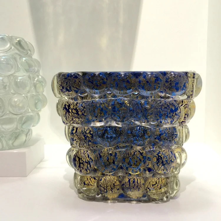 Glass Past offered a wonderful selection of mid-century Italian glass. This stunning blue and gold vase was designed by Ercole Barovier, circa 1940.