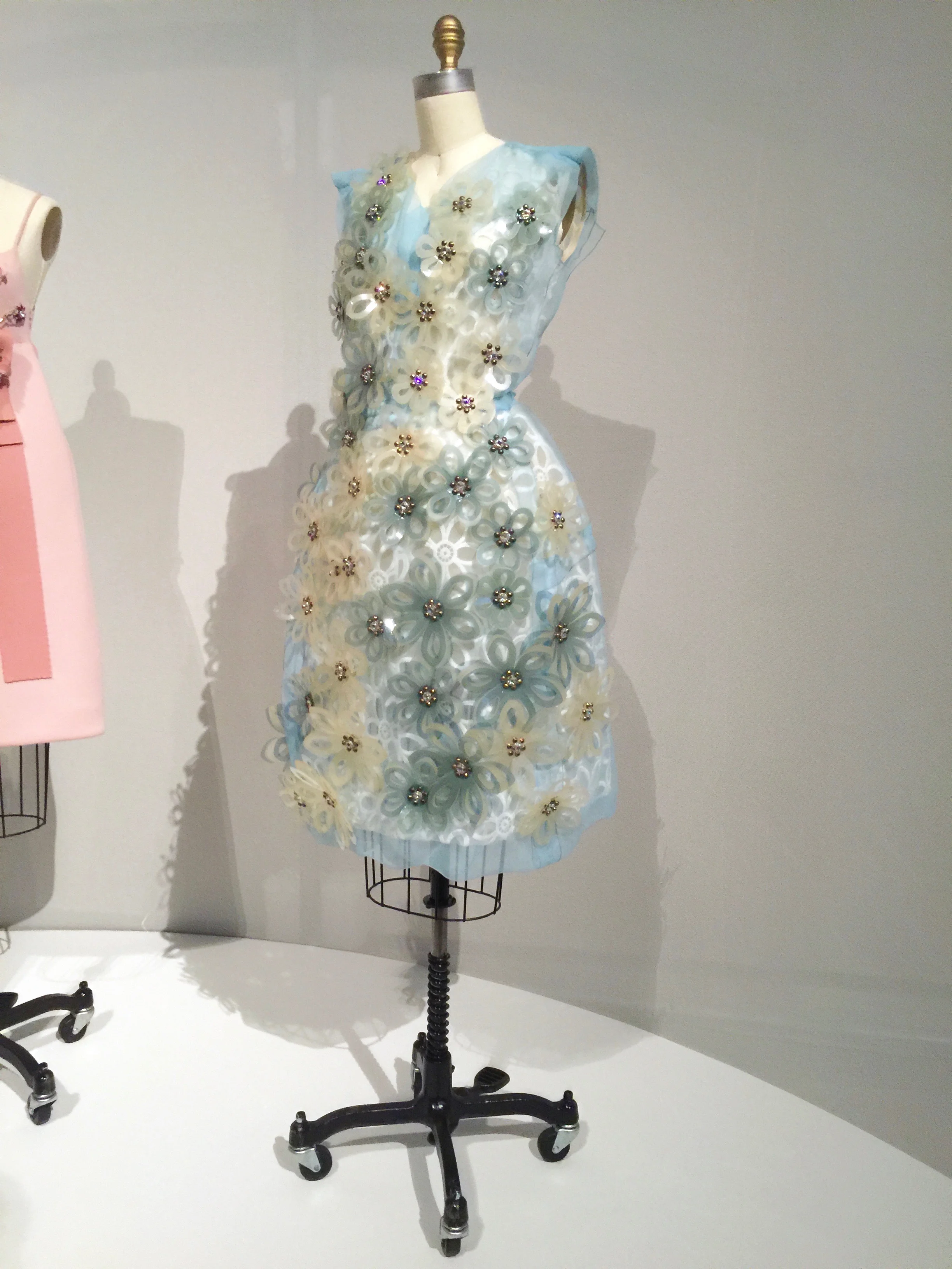 LOUIS VUITTON, Marc Jacobs DRESS, Spring/Summer 2012, prêt-à-porterDress:  machine-sewn blue silk-polyester crinkle organza, hand-embroidered with laser-cut white and blue plastic flowers, grommeted with clear crystals and silver metal studs, h…