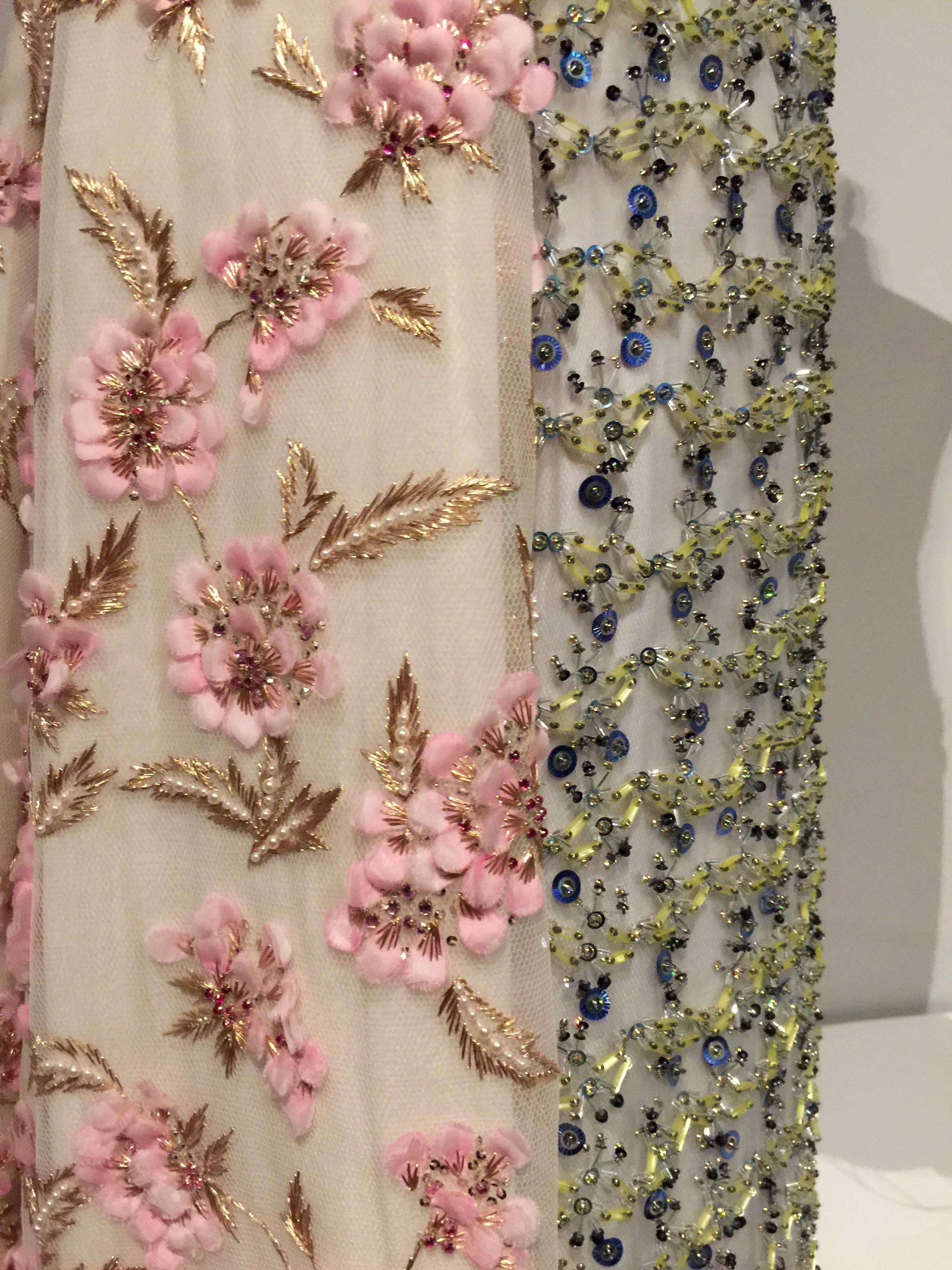 HOUSE OF DIOR, Raf Simons, Karl Lagerfeld DRESS, Autumn/Winter 20112-13, haute coutureMachine-sewn white silk organdy and blue silk net hand-embroidered by Hurel with blue, clear, and yellow sequins, clear bugle bead, and crystals; machine-sewn ivor…