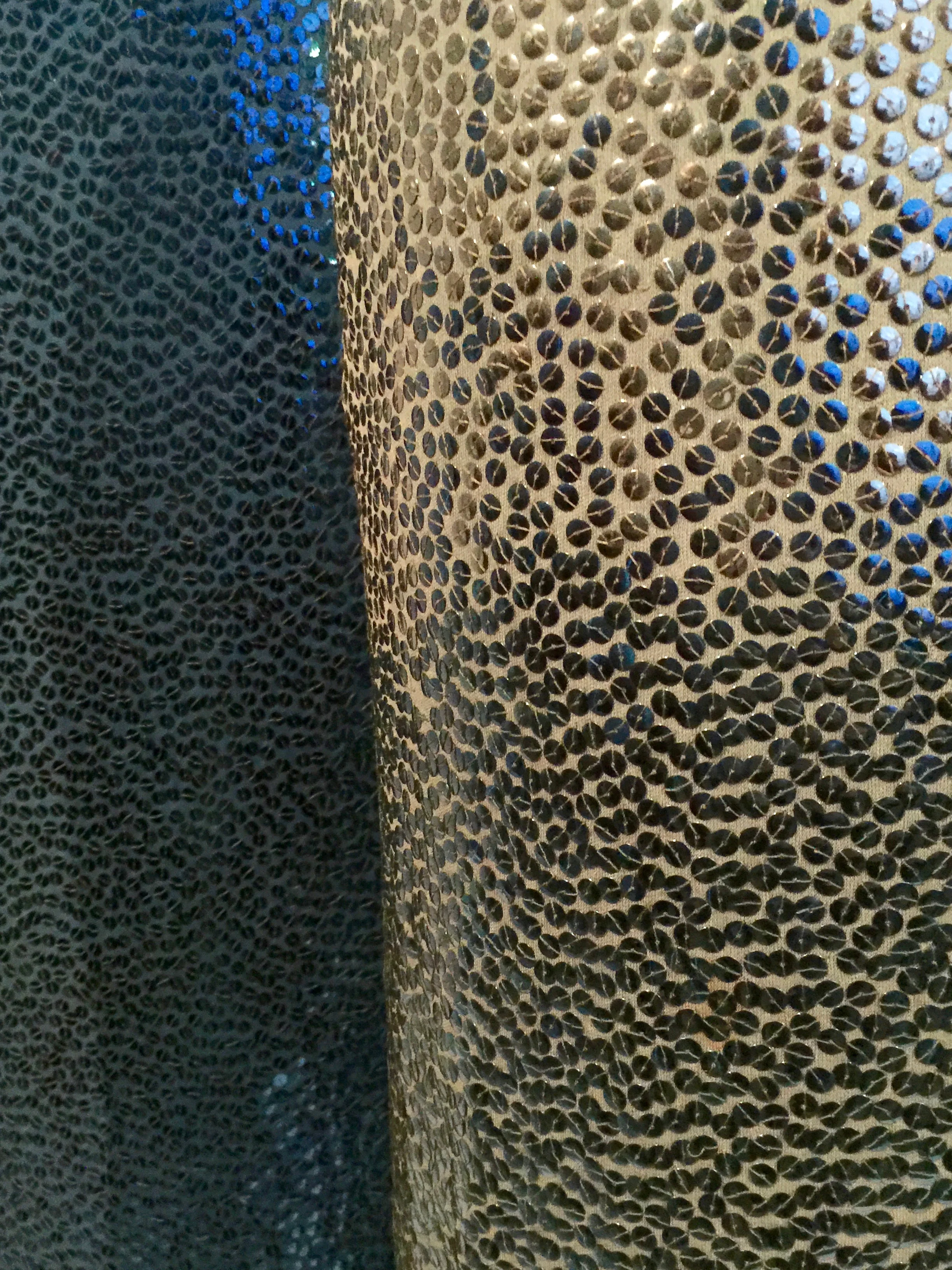 Detail of the hand-embroidered ombré gelatin sequins
