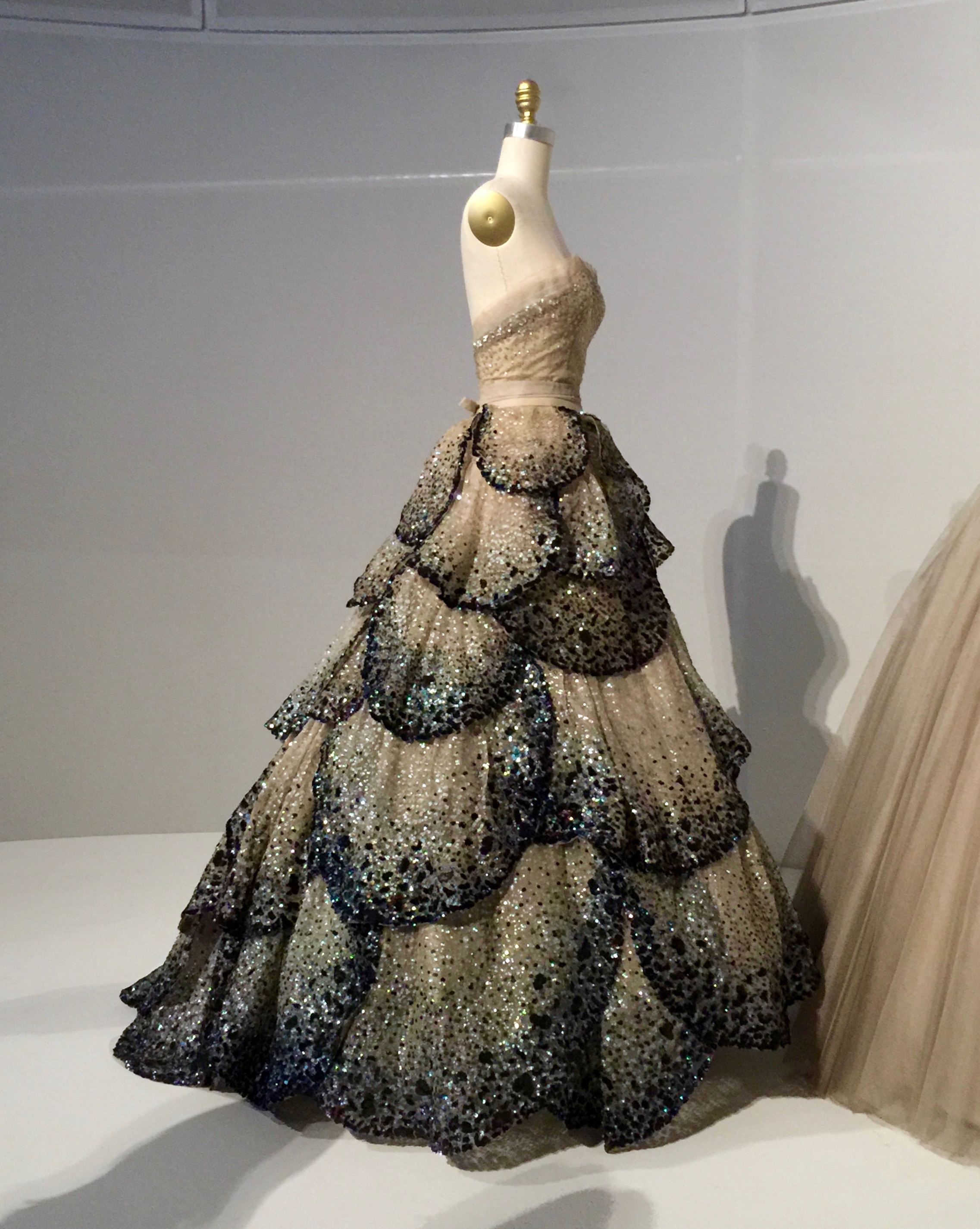 HOUSE OF DIOR, Christian Dior"JUNON" DRESS, Autumn/Winter 1949-50, haute coutureMachine-sewn, hand-finished pale green silk faille and taffeta foundation, hand-sewn pale blue silk tulle embroidered with opalescent sequins, hand-appliqué of forty-fiv…