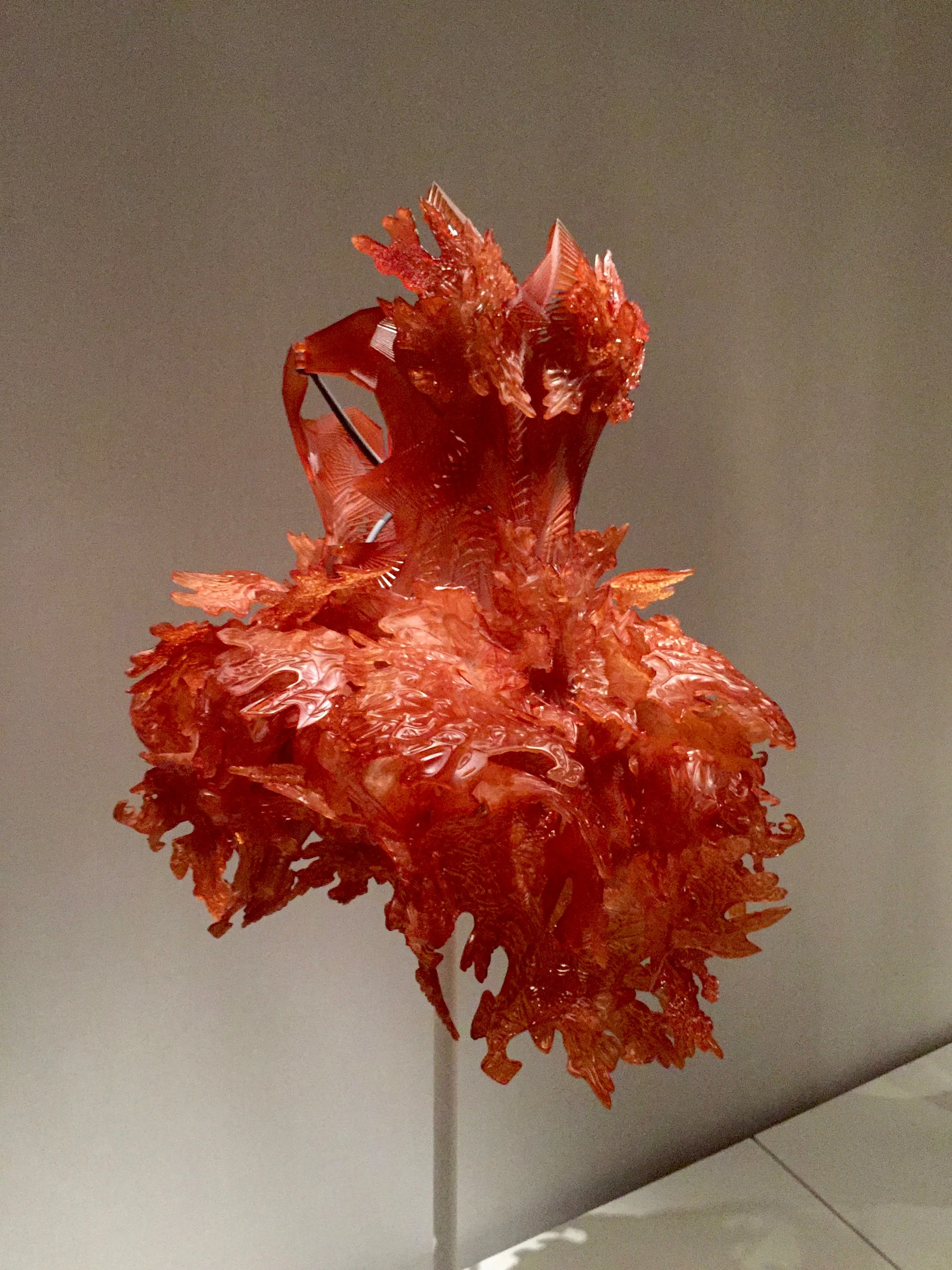 Iris van Herpen DRESS, Autumn 2012, haute couture3-D-printed (stereolithography) dark orange epoxy by Materialise, hand-sanded and hand-sprayed with a technical transparent resin