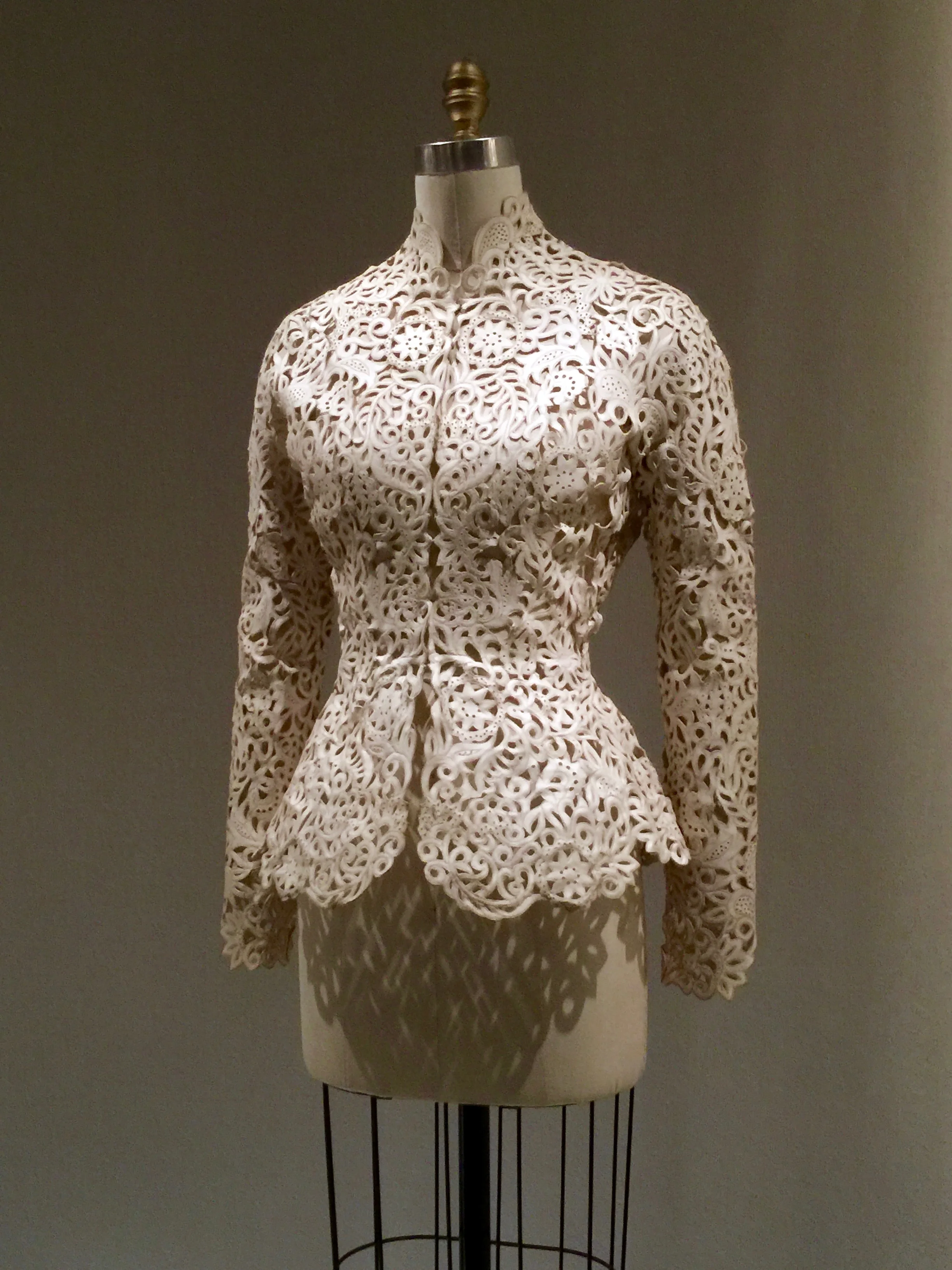 HOUSE OF DIOR, John GallianoJACKET, Autumn/Winter 1997-98, haute coutureHand-cut and hand-pieced white leather, machine top-stitched, with hand-sewn wire frame