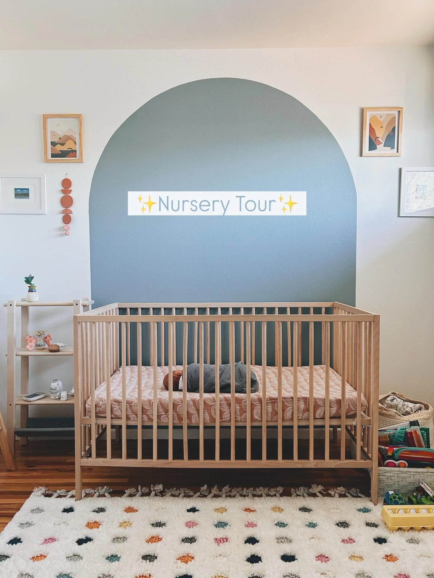 I promised a nursery share, so here you go! Much like the rest of our home, it&rsquo;s a space we wanted to fill with art and calm earthy vibes. I think we succeeded! We also managed to pull this together two weeks before baby boy arrived 😅✨🌈.