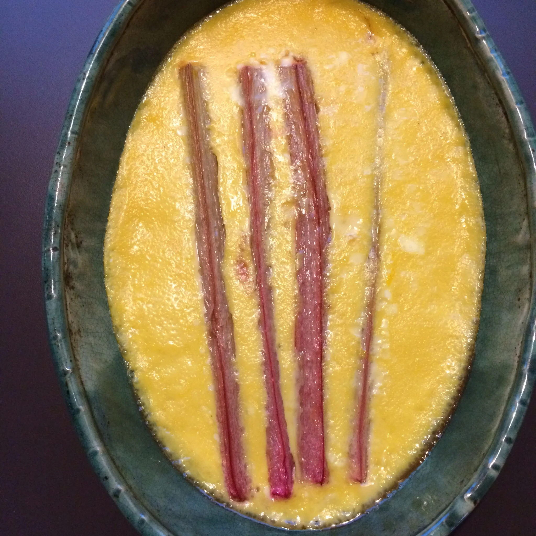 Rhubarb custard for dessert.