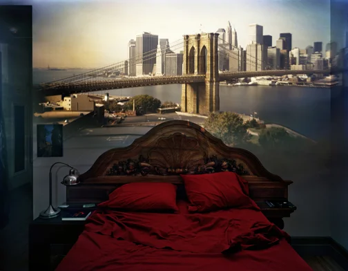 ABELARDO MORELL, CAMERA OBSCURA: VIEW OF THE BROOKLYN BRIDGE IN BEDROOM, 2009, COURTESY HAINES GALLERY, SAN FRANCISCO